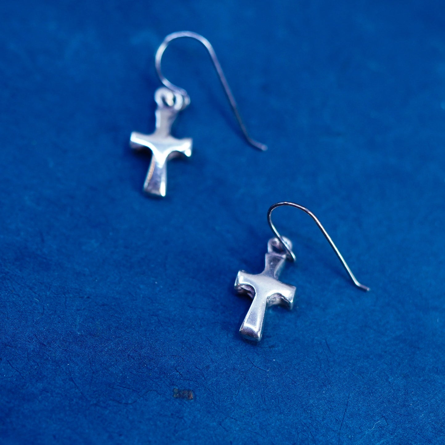Vintage Sterling silver handmade earrings, solid 925 silver cross drops