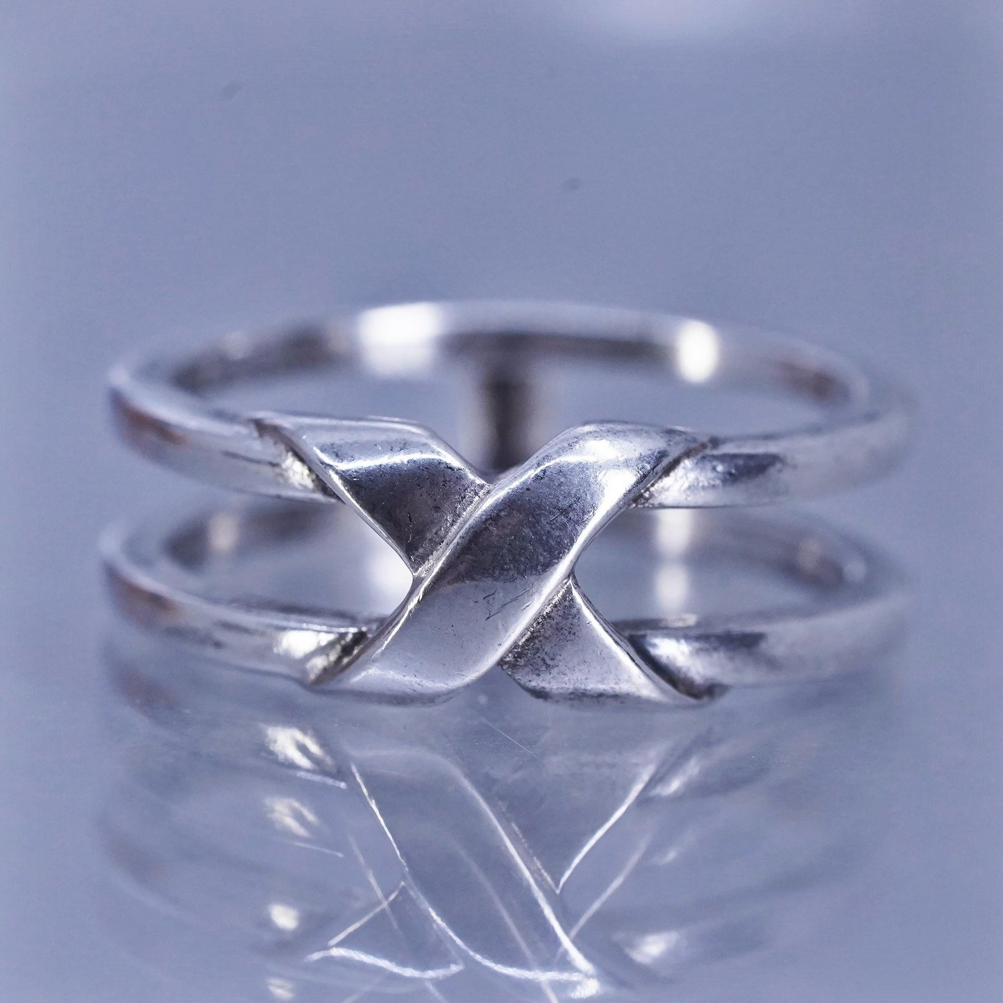 Size 10, vintage Sterling 925 silver ring, crossed double band