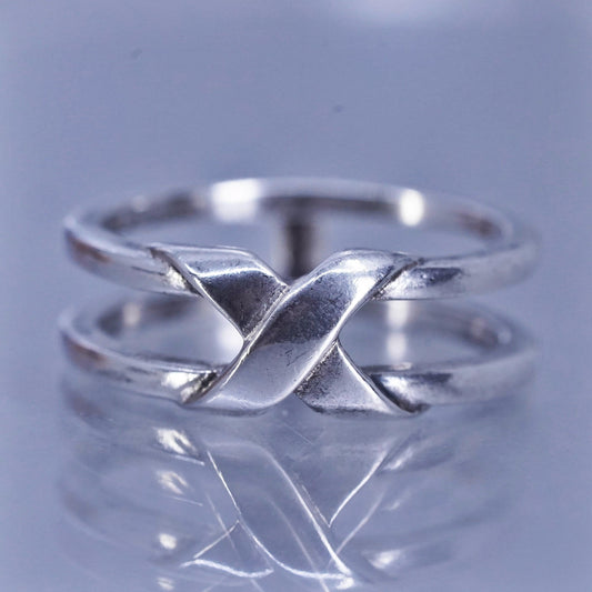 Size 10, vintage Sterling 925 silver ring, crossed double band