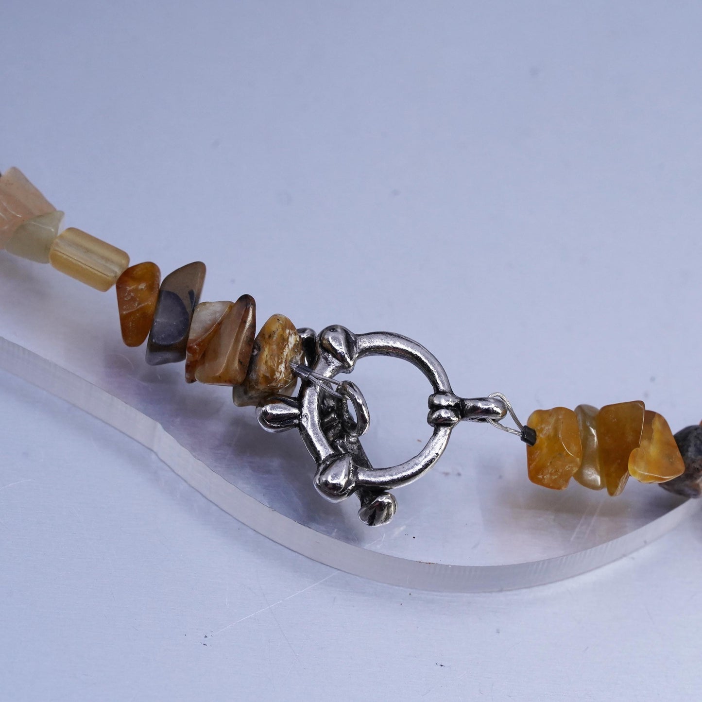 16” Sterling Silver Jasper agate beads necklace round Blister Pearl pendant
