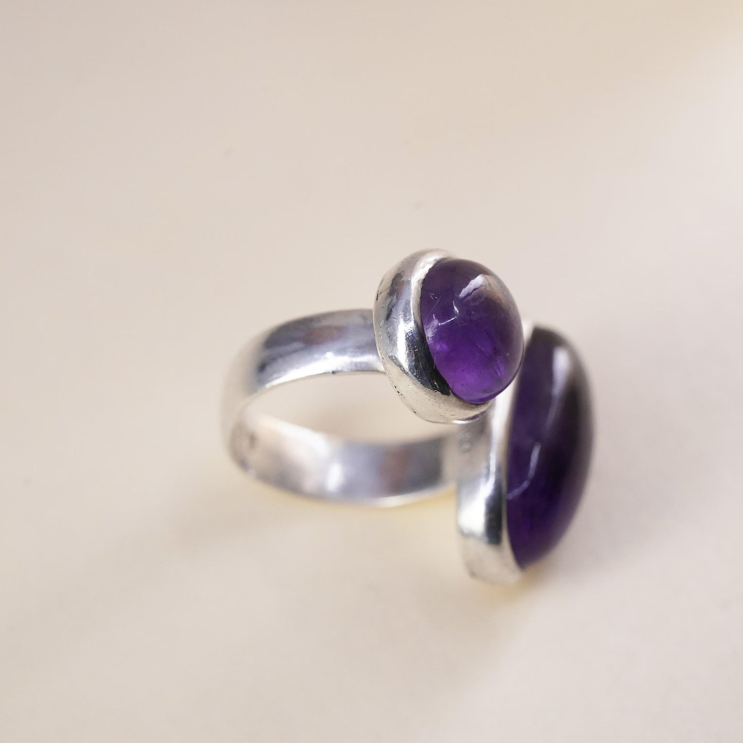Size adjustable, southwestern Sterling silver ring, 925 band with amethyst