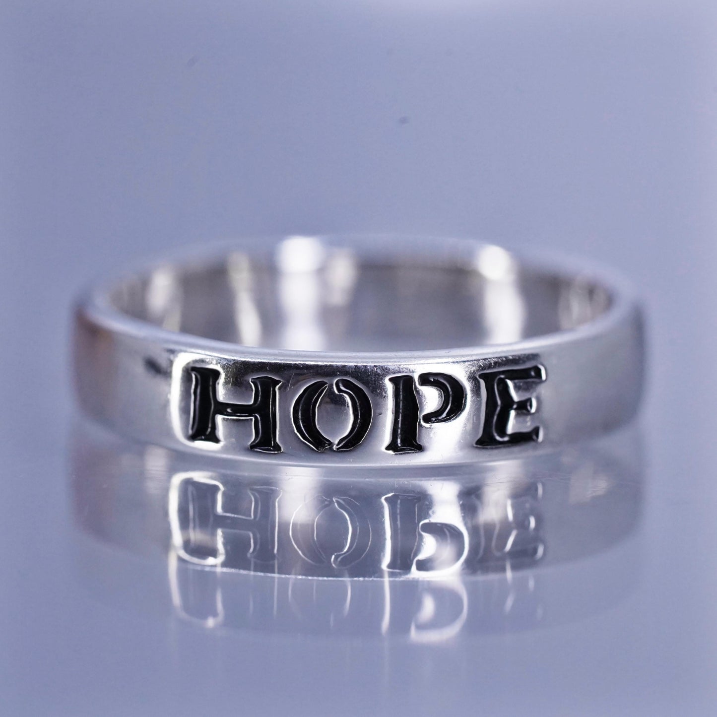 Size 4, vintage southwestern Sterling 925 silver ring, stackable band “ hope”