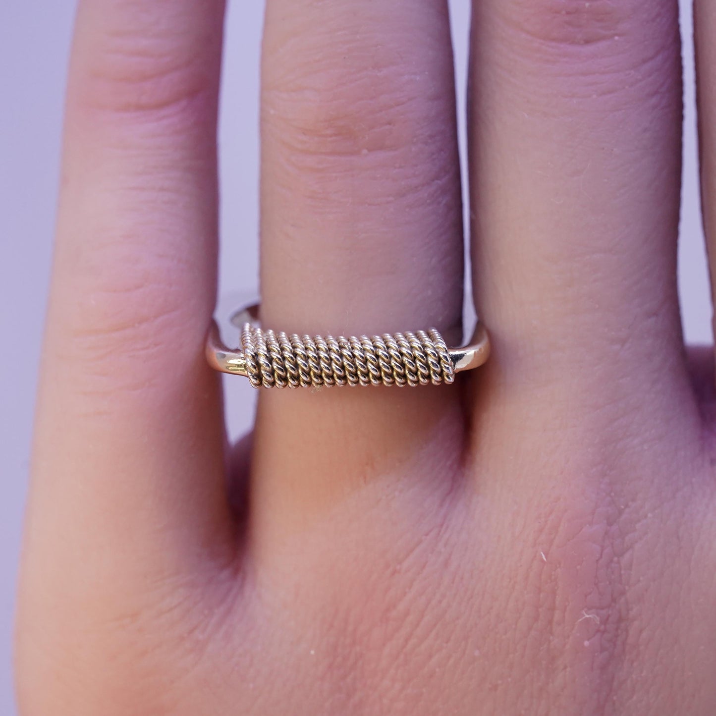Size 9.25, VTG gold plated sterling silver ring, statement cable stackable band
