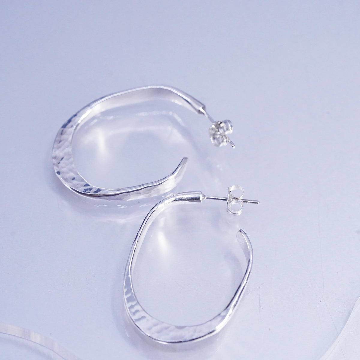 1.25” Vintage 925 Sterling Silver Hoop Earrings, 925 hammered huggie Studs