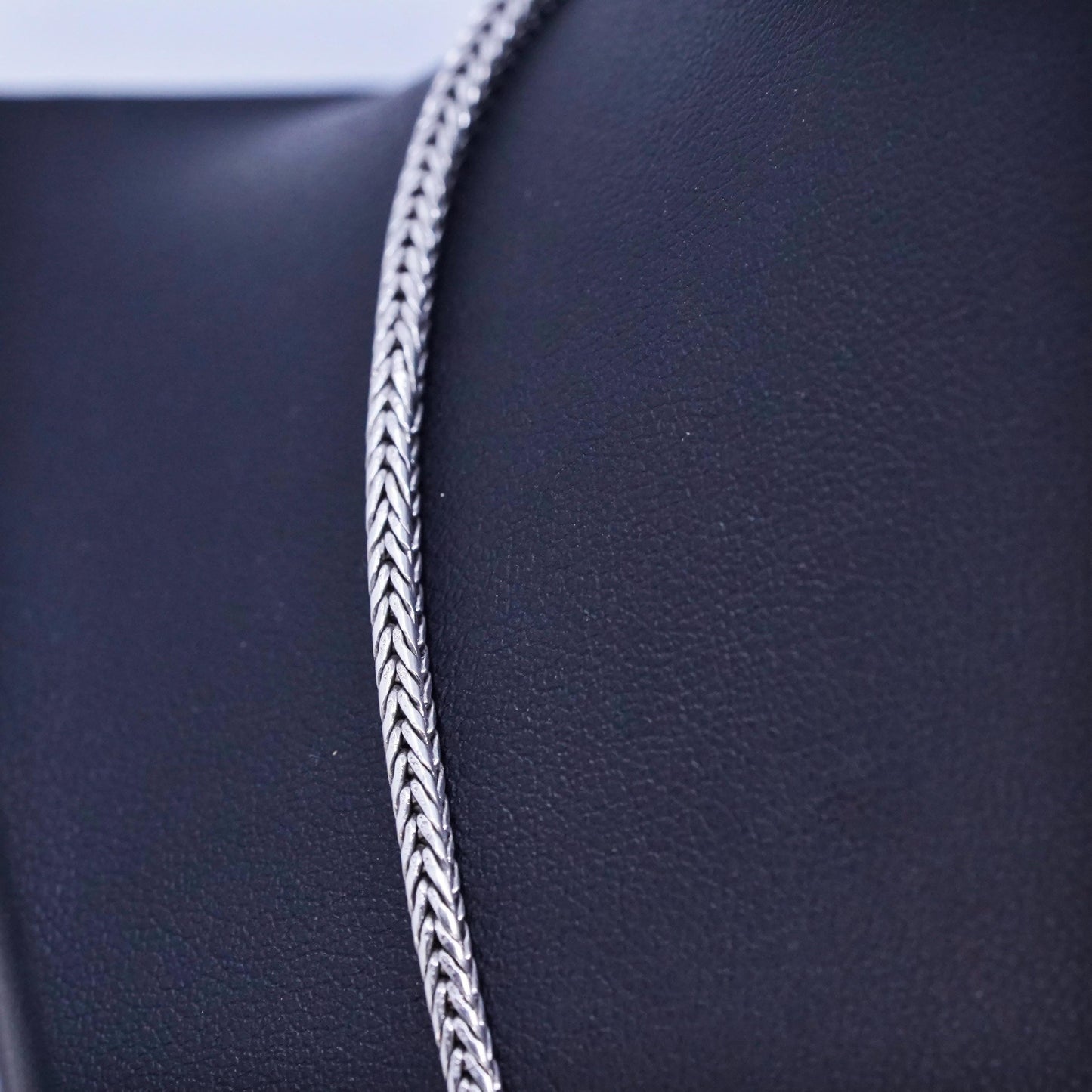 18+1” 2mm, vintage Sterling 925 silver textured wheat chain necklace