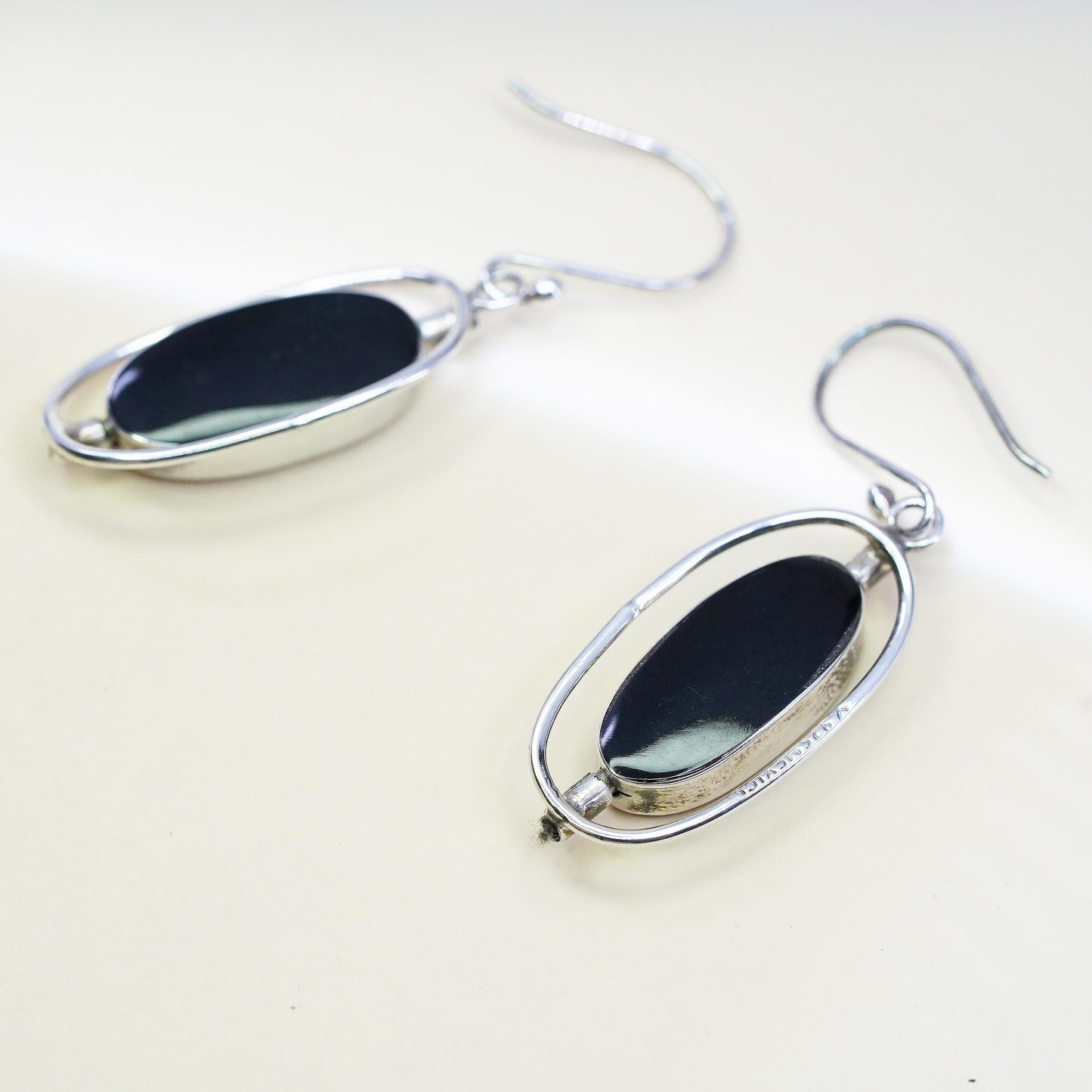 Mexican double sided spinner sterling 925 silver earrings, black red onyx