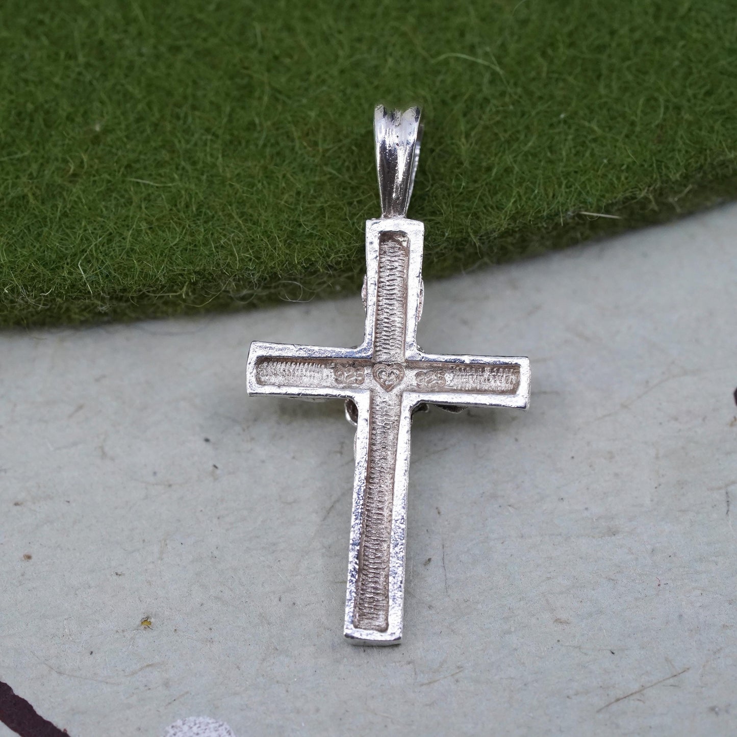 Vintage handmade Sterling silver pendant, 925 cross charm with rose flower