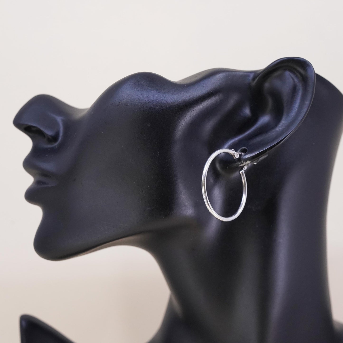 1.25", Vintage sterling silver loop single earring, minimalist primitive hoop