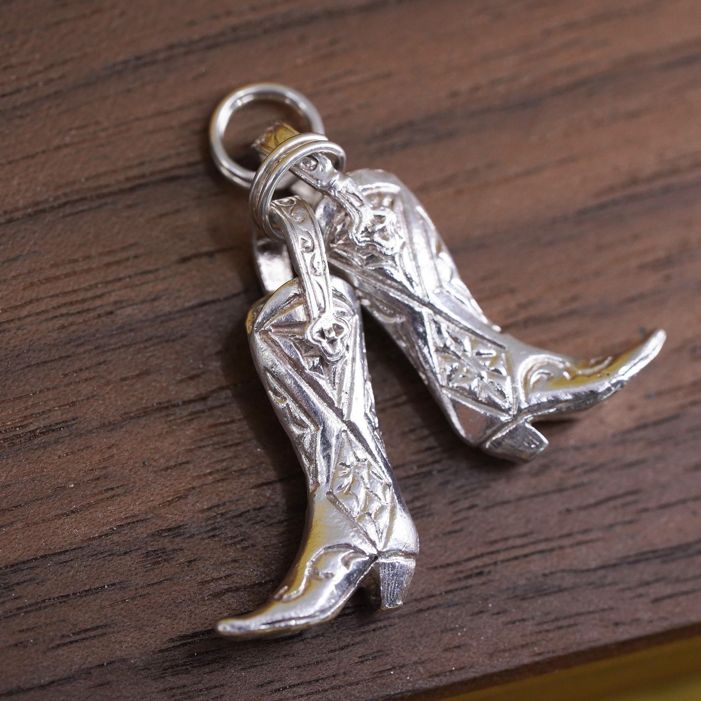 Vintage sterling silver handmade pendant, 925 silver western cowboy boots charm