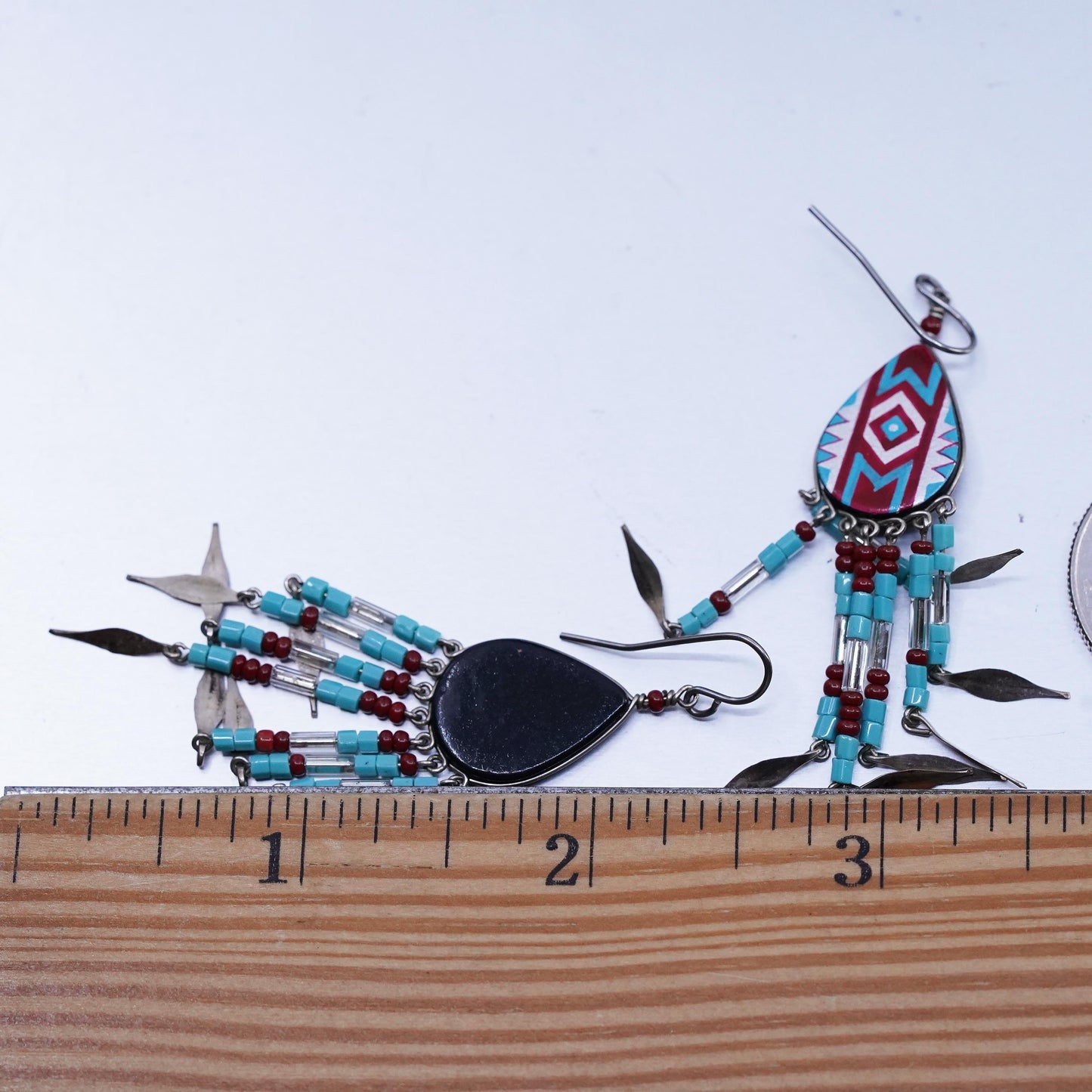 Vintage southwestern Sterling 925 silver teardrop earrings with fringe dangles