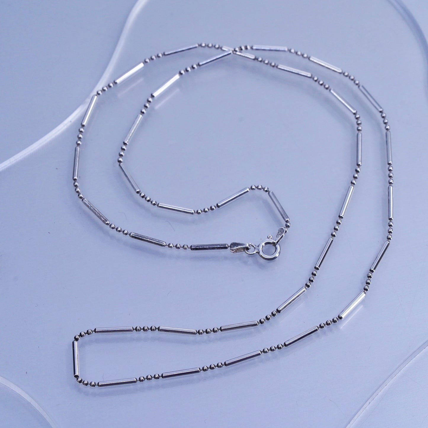 24” 1mm, vintage Italy Sterling 925 silver bar bead chain necklace