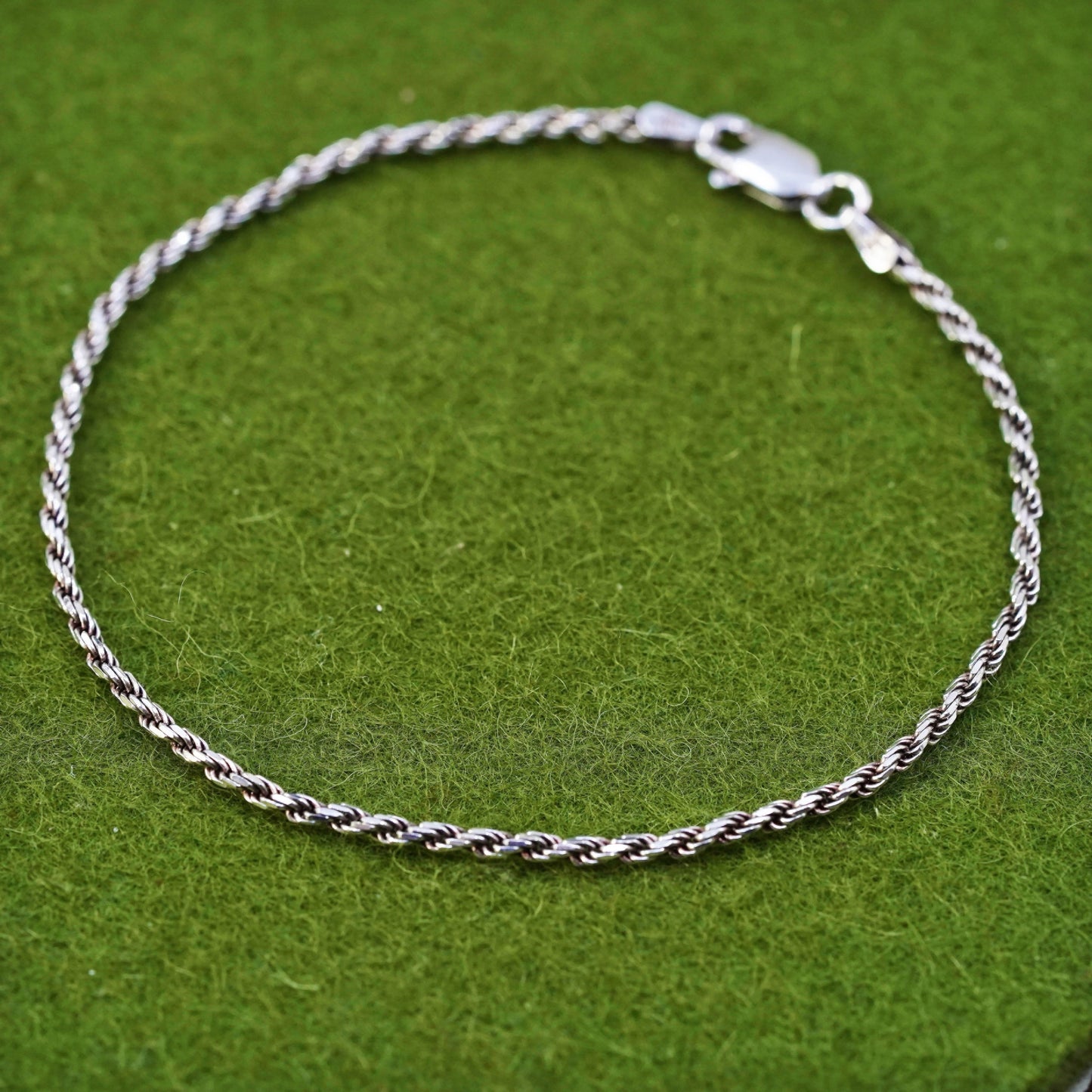 7.5", 2mm, Vintage sterling 925 silver Italy rope chain bracelet