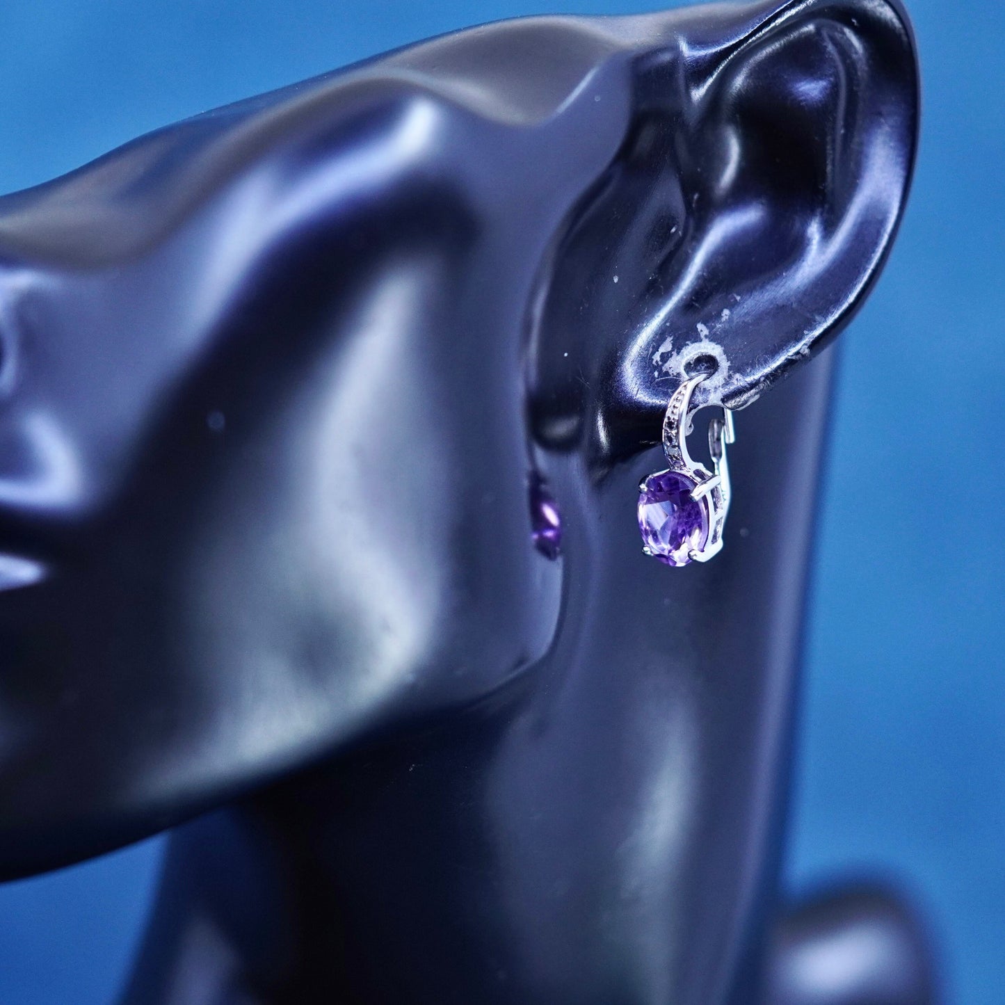 Vintage sterling 925 silver handmade earrings with amethyst