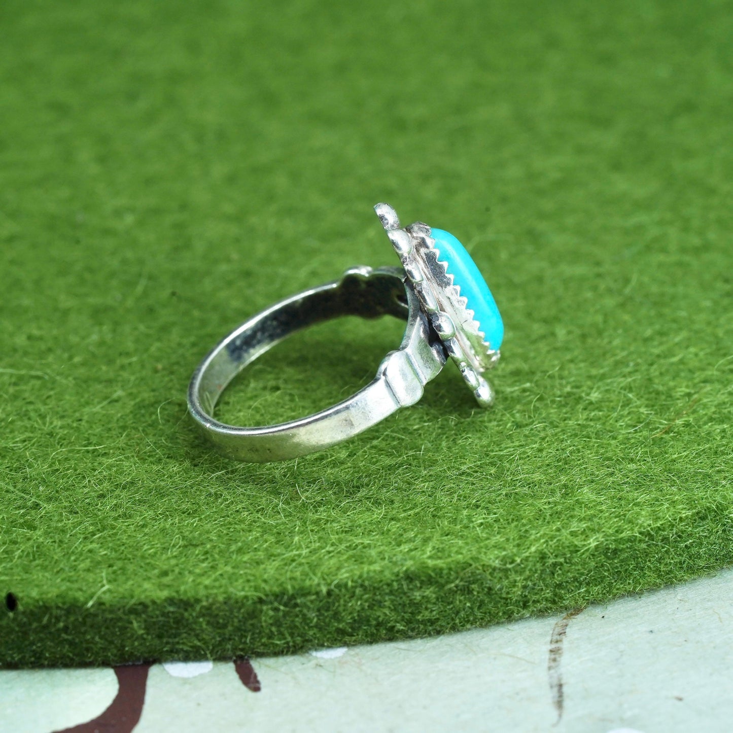 sz 4.25, Native American bell trading post sterling silver ring, 925 turquoise