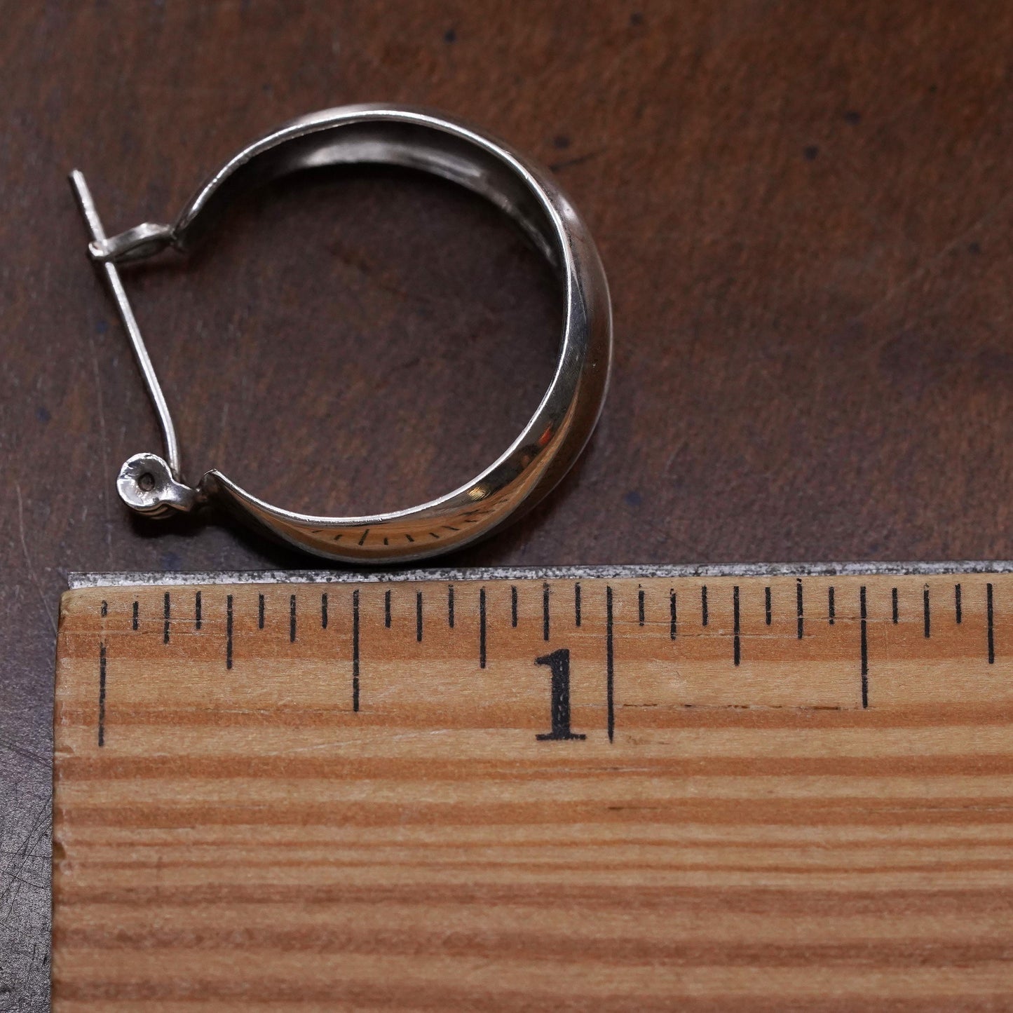 1”, Vintage sterling silver single earring, 925 wide huggie hoop