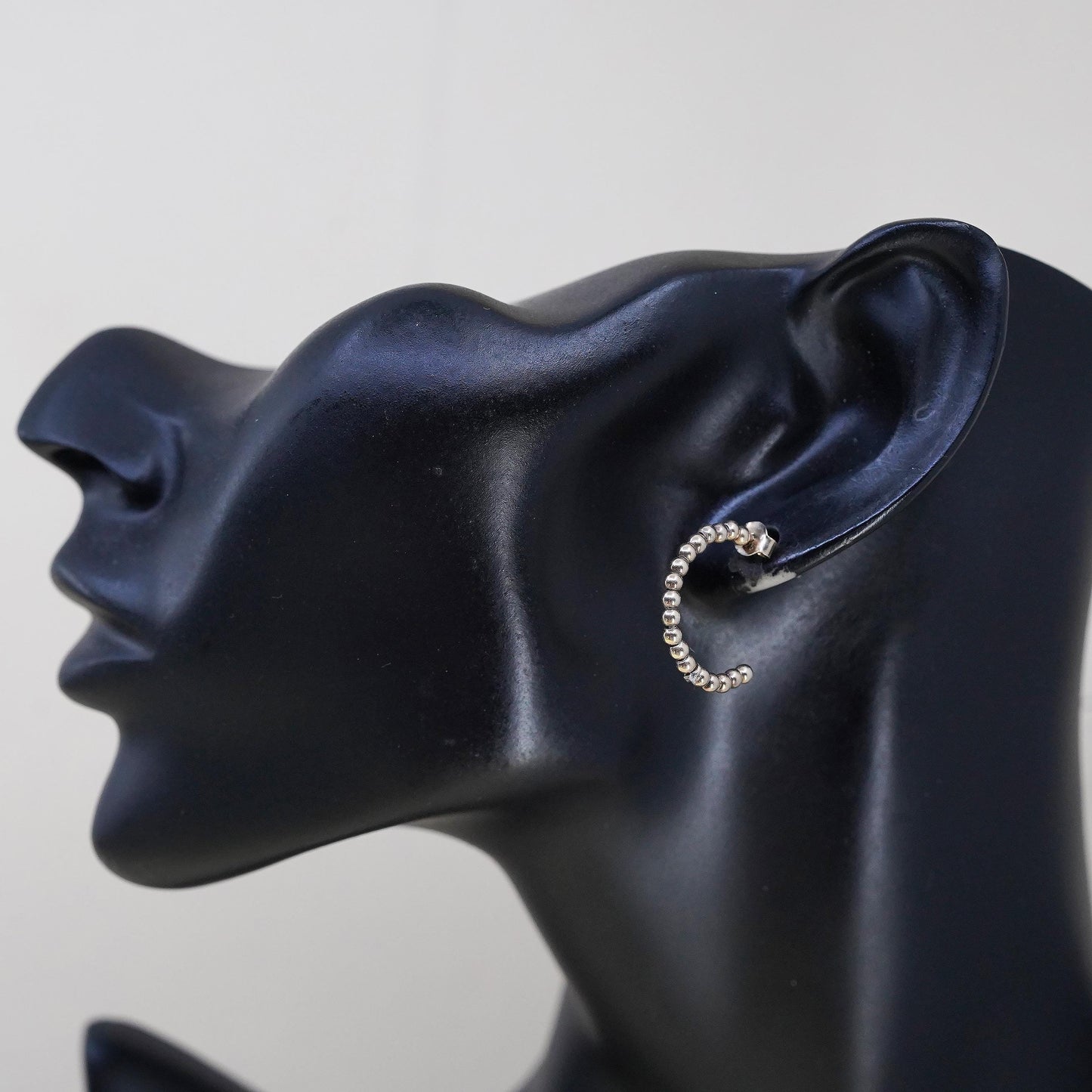 1", VTG yellow gold plated sterling 925 silver loop earrings, bead hoops huggie