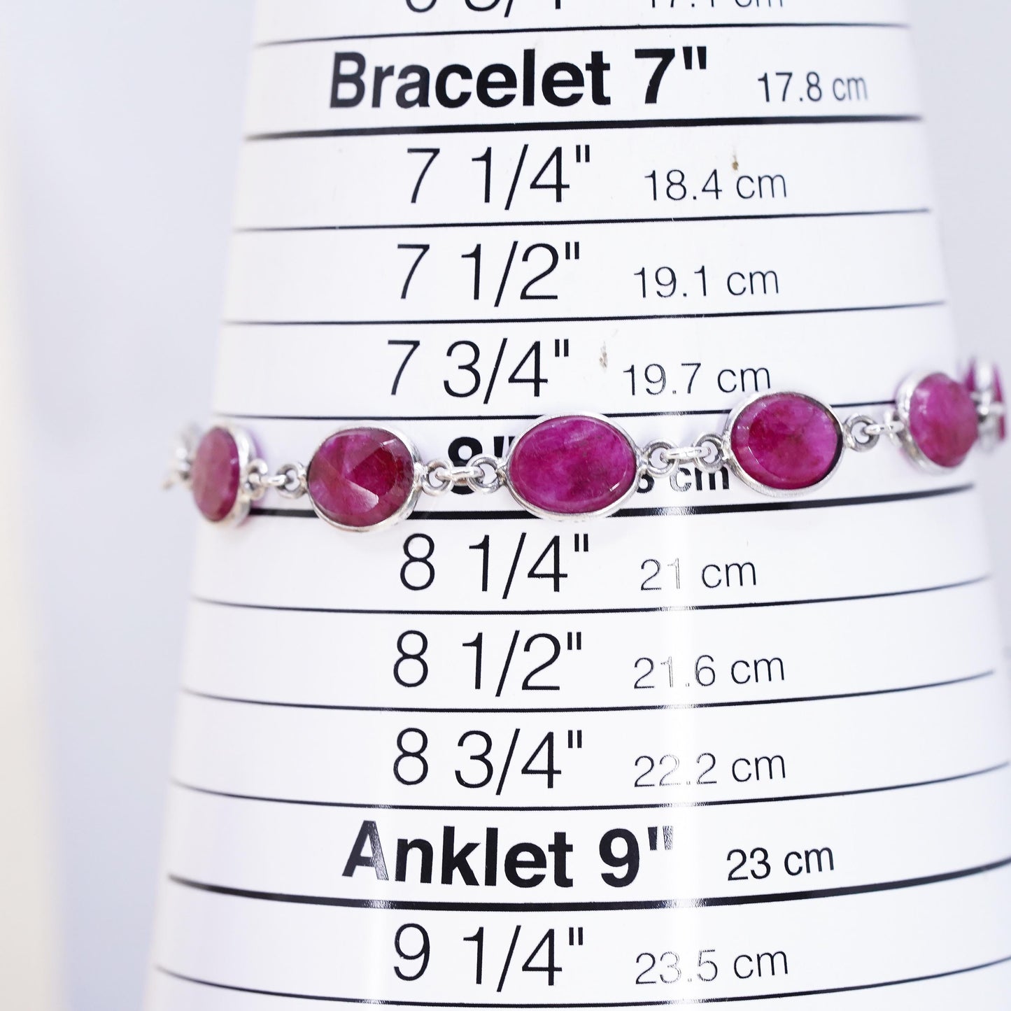 8", Vintage Sterling silver handmade bracelet, 925 chain with Indian ruby beads
