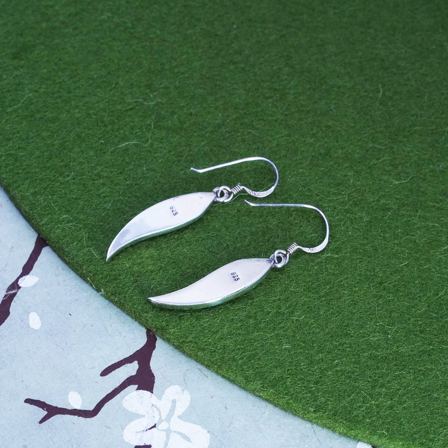 Vintage Sterling silver handmade earrings, 925 wavy drops with turquoise