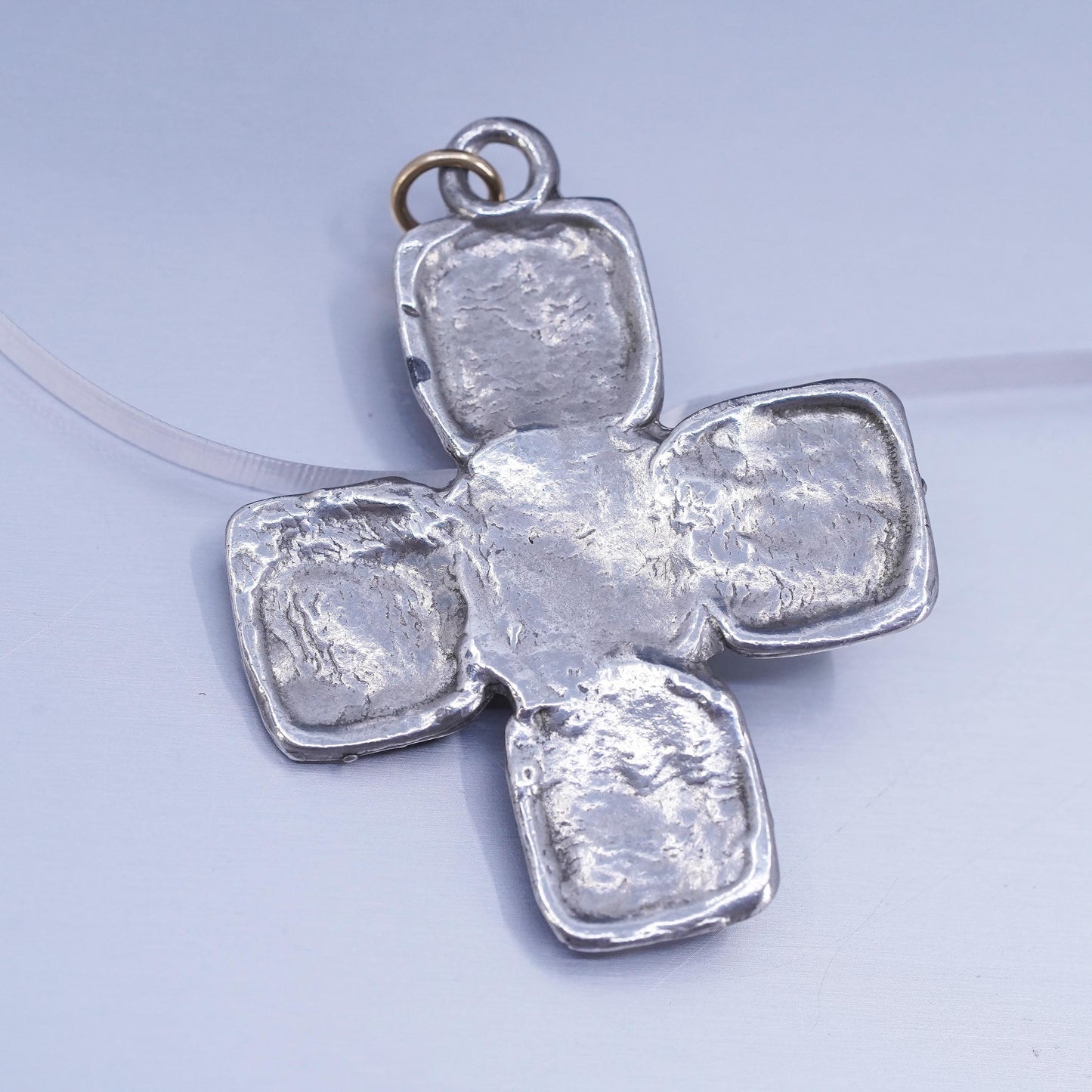 Vintage sterling 925 silver handmade cross pendant with glass bead