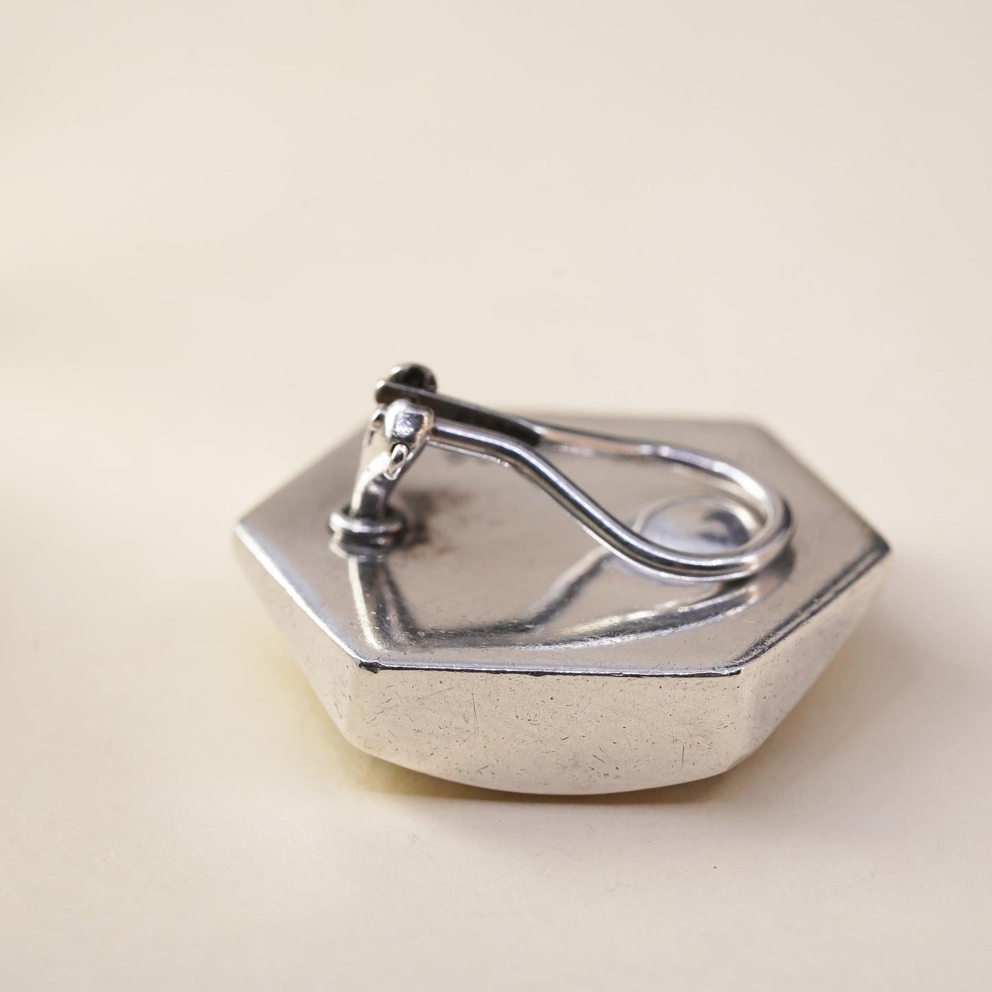 Lois Hills sterling silver handmade single earring, 925 silver chain clip on