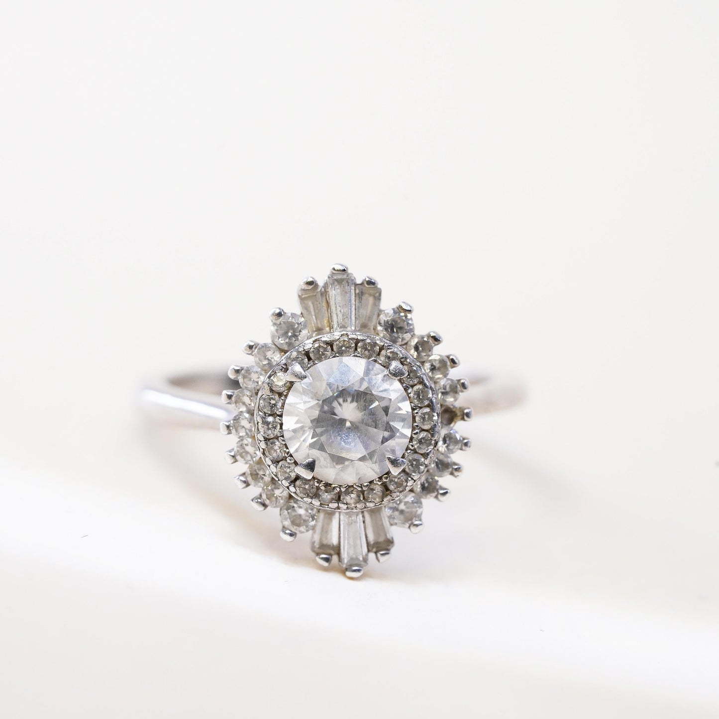 Size 4.5, 925 Sterling silver ring with crystal and CZ cluster, engagement ring