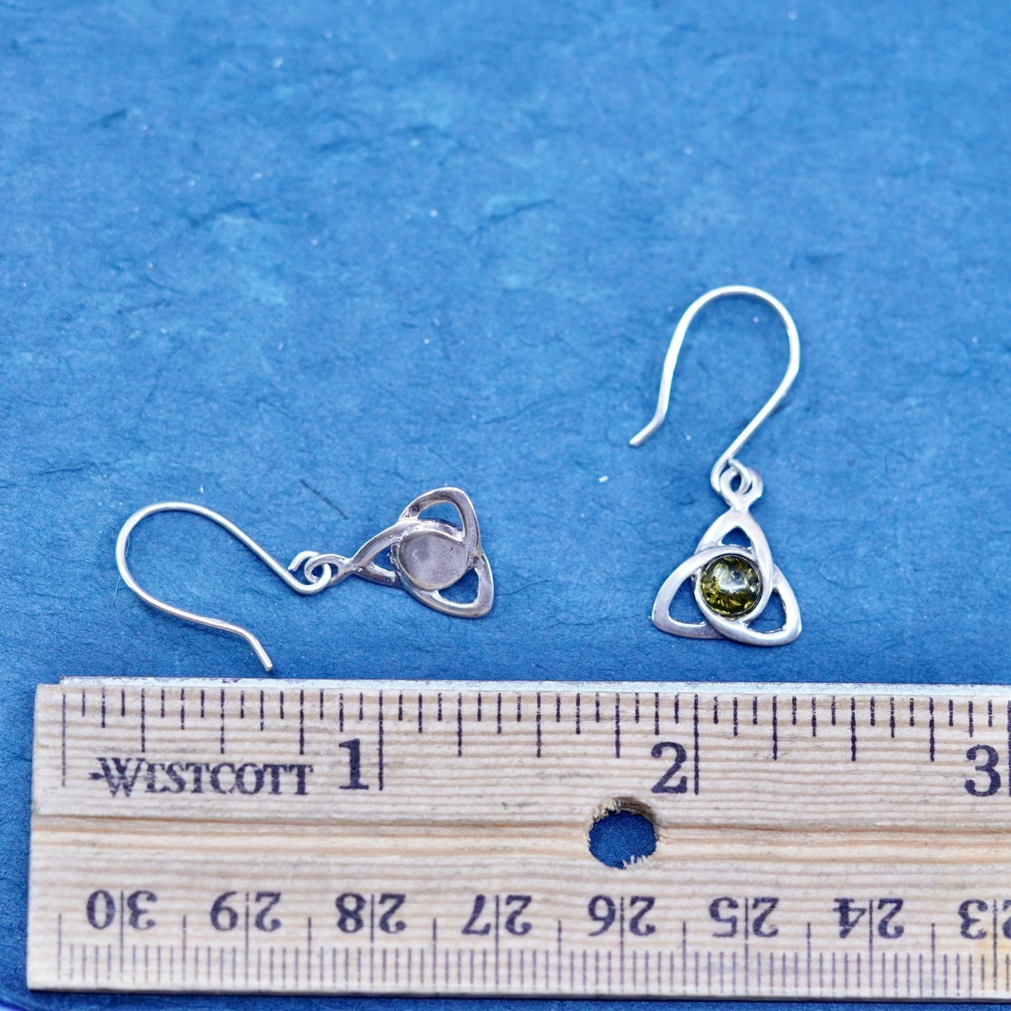 Vintage sterling 925 silver handmade irish knot earrings with amber