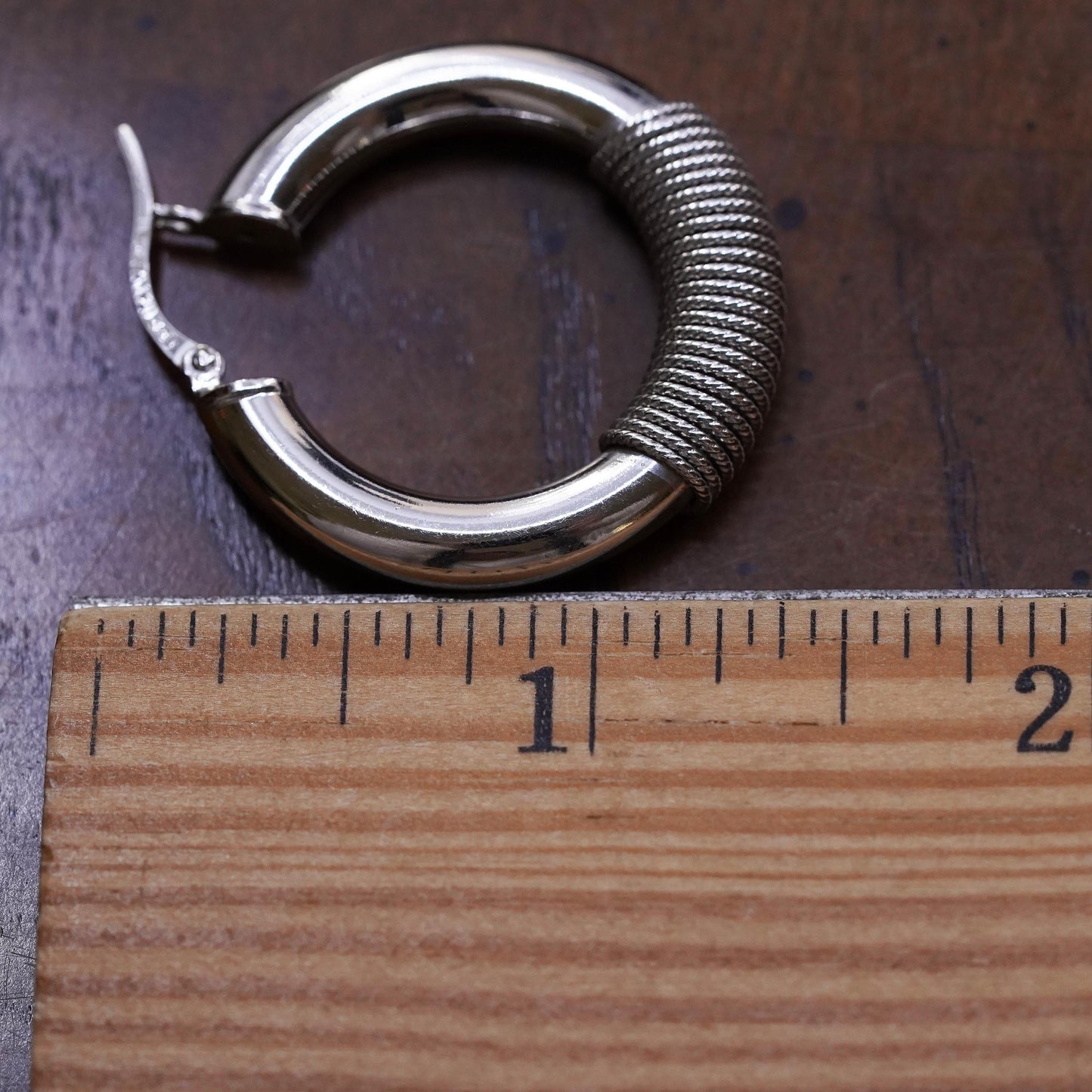 1.25", VTG Italian Milor sterling silver single 1 earring, primitive cable hoop