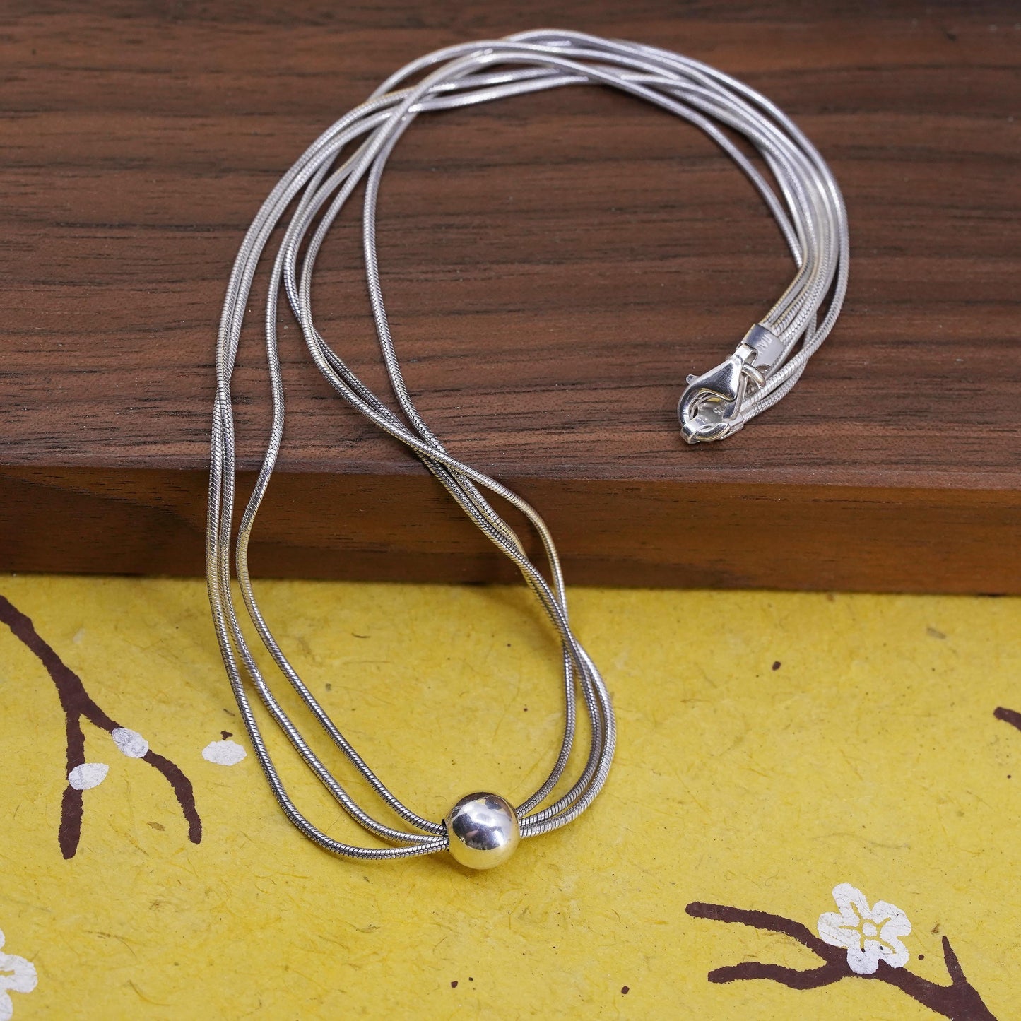 16” Sterling 925 silver multi strands snake chain necklace with bead pendant