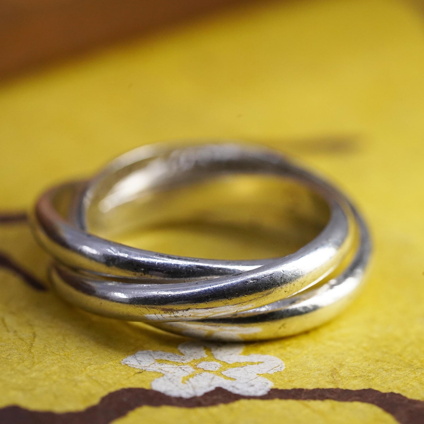 size 7, vintage Mexican Sterling silver handmade ring, 925 entwined band