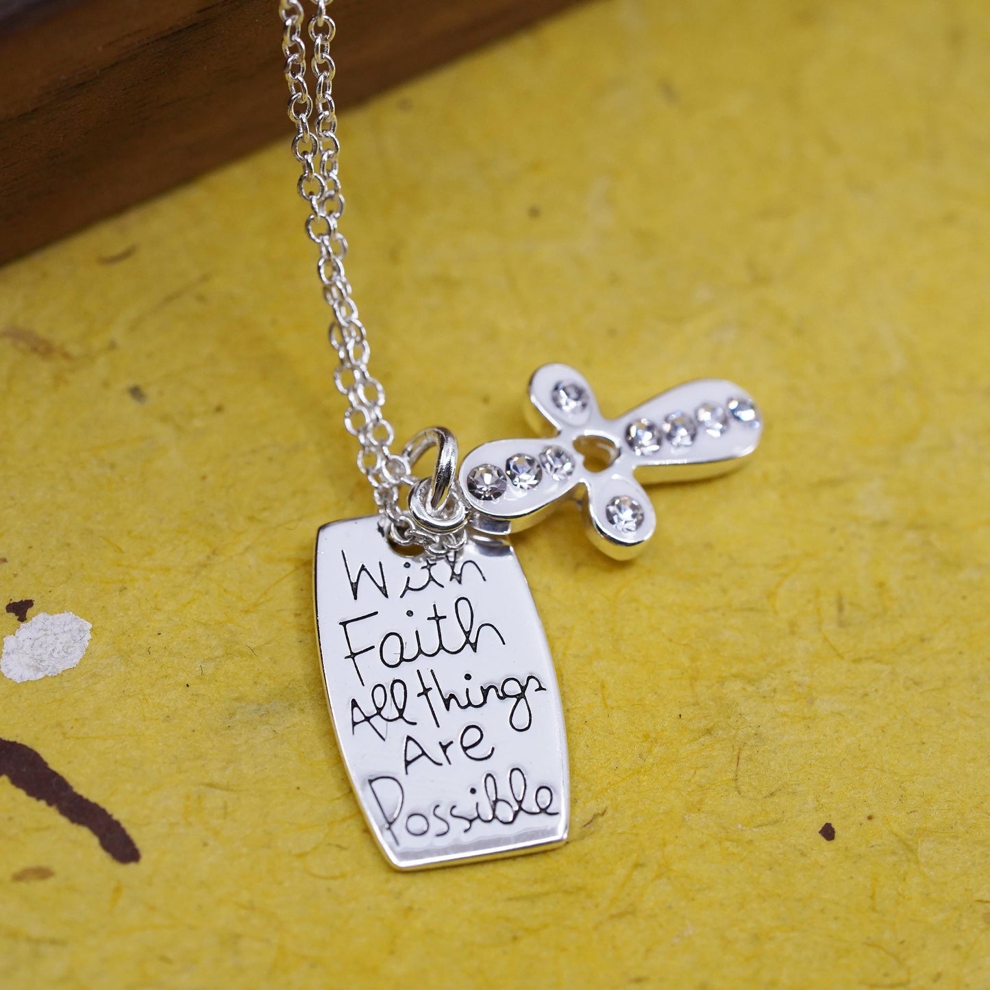 16+2”, Sterling silver necklace, 925 cross tag “all things are possible pendant