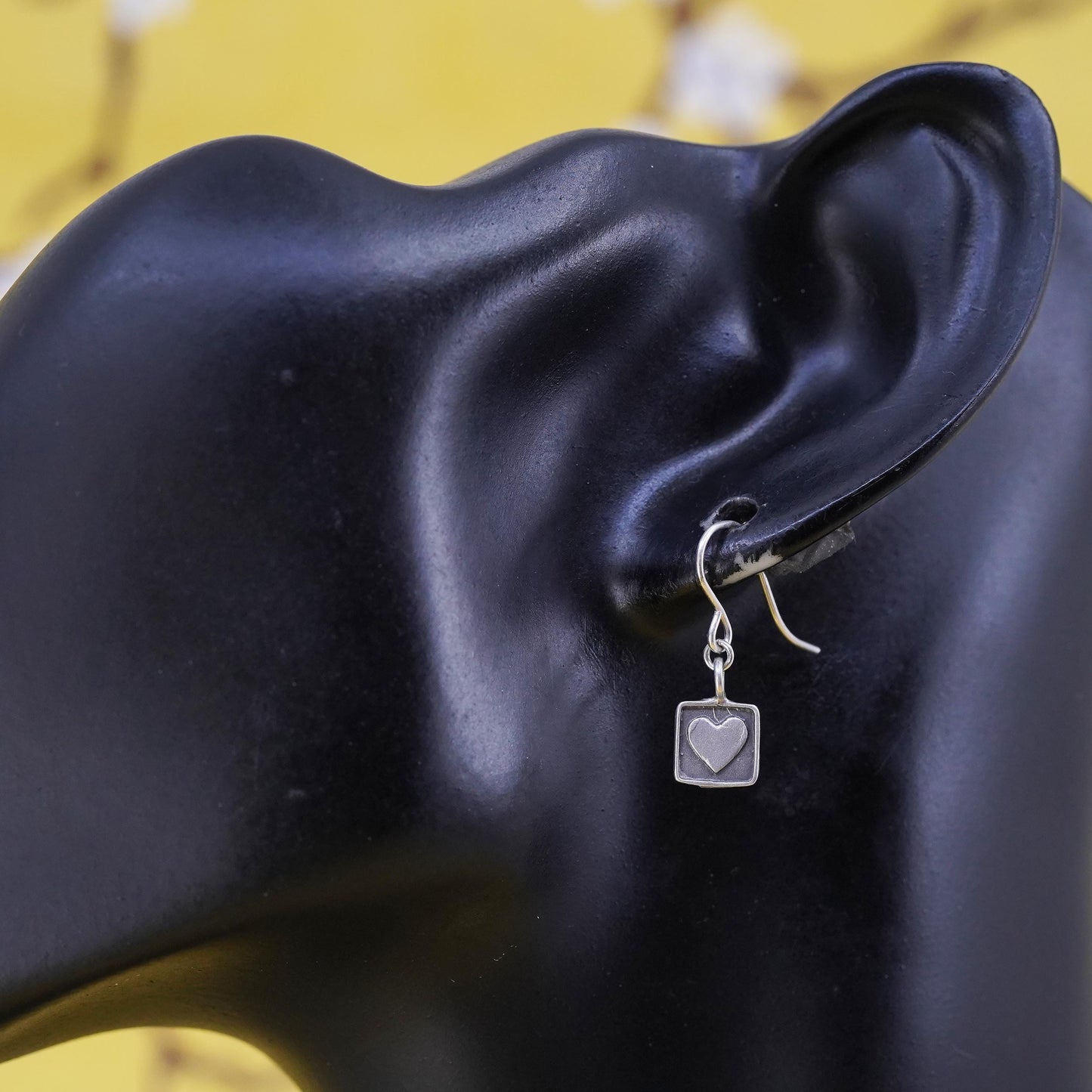 Vintage Sterling silver handmade earrings, 925 heart drops