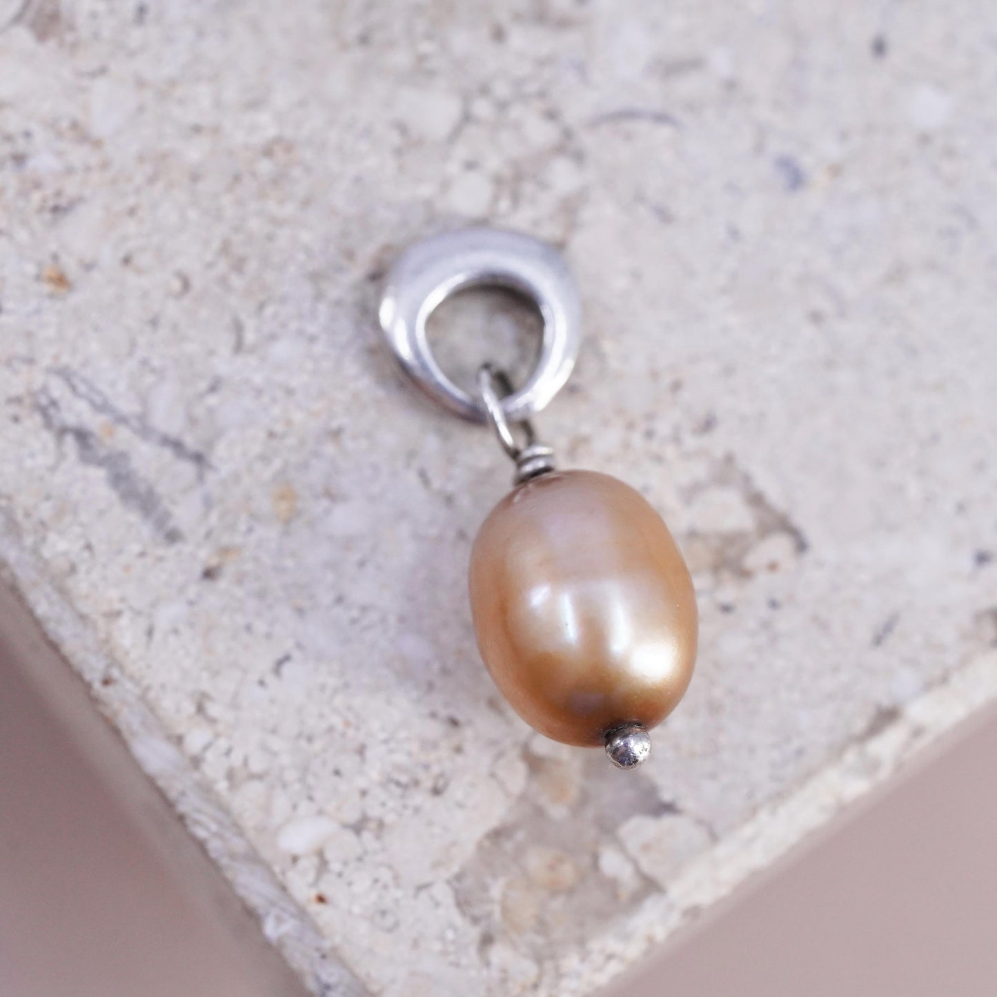 VTG Silpada sterling silver handmade pendant, 925 orange freshwater pearl charm