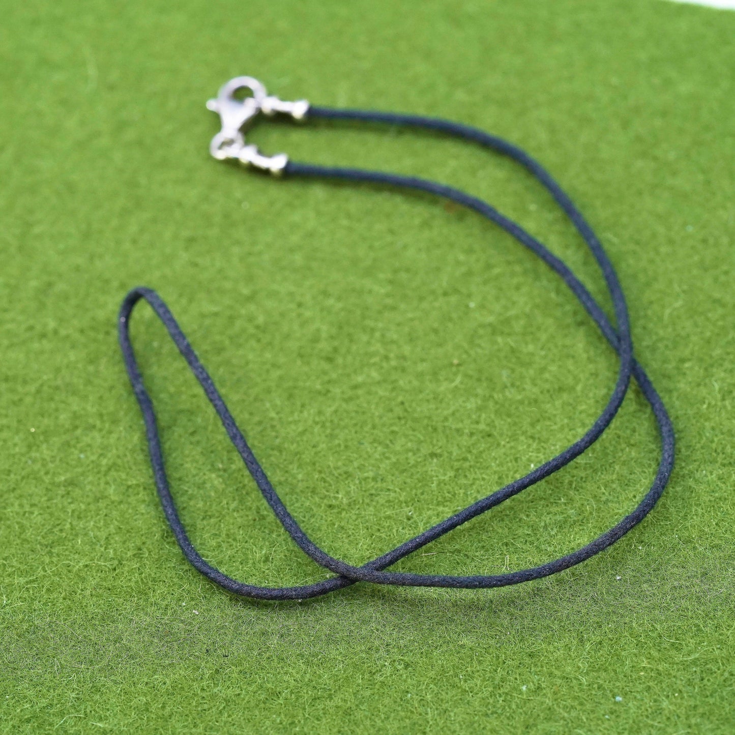 16" vintage Sterling 925 silver handmade necklace, black linen chain