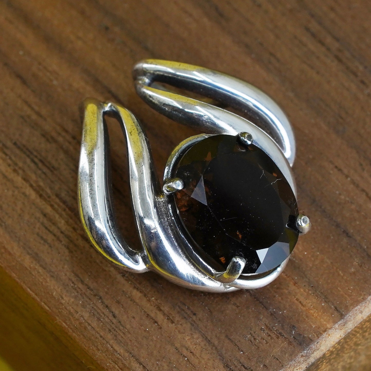Vintage Sterling silver handmade pendant, 925 charm with smoky quartz