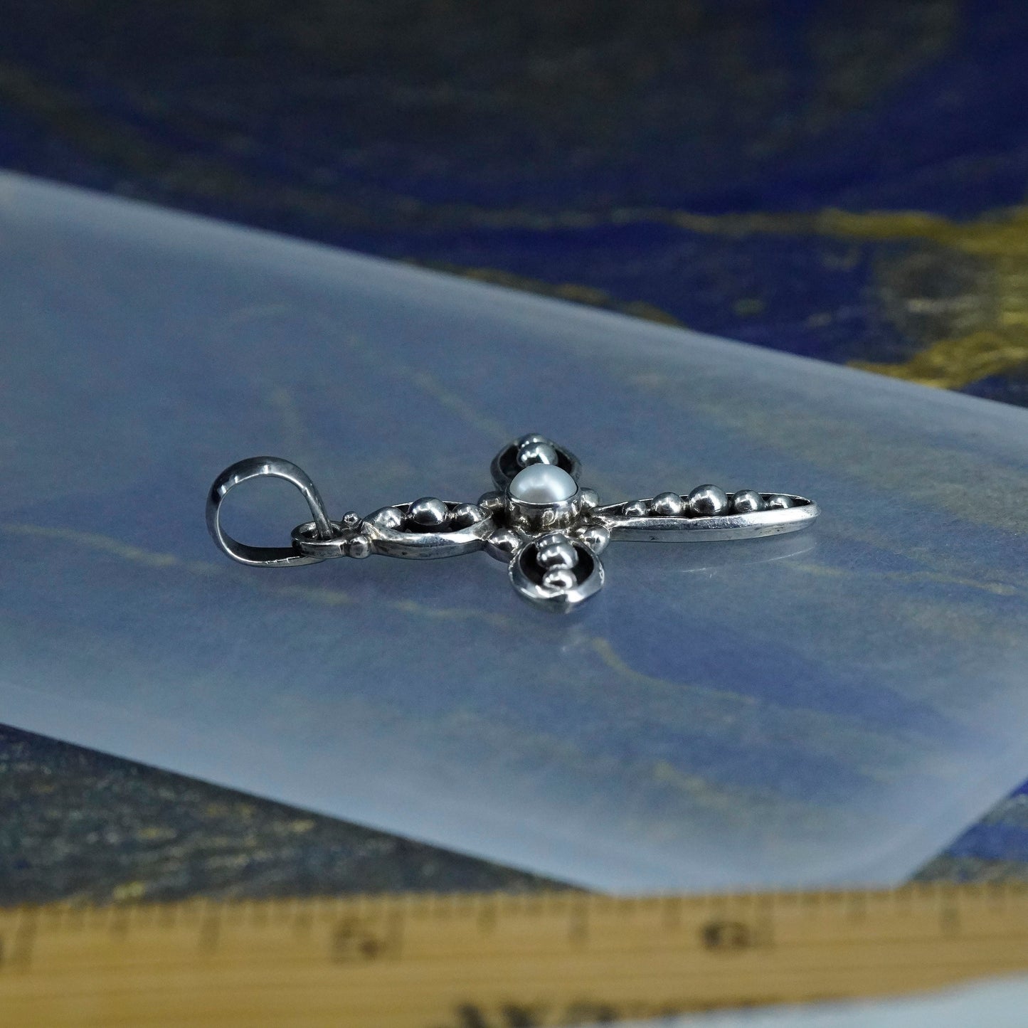 vtg Silpada Sterling Silver 925 handmade Cross Pendant With Pearl Center S0971