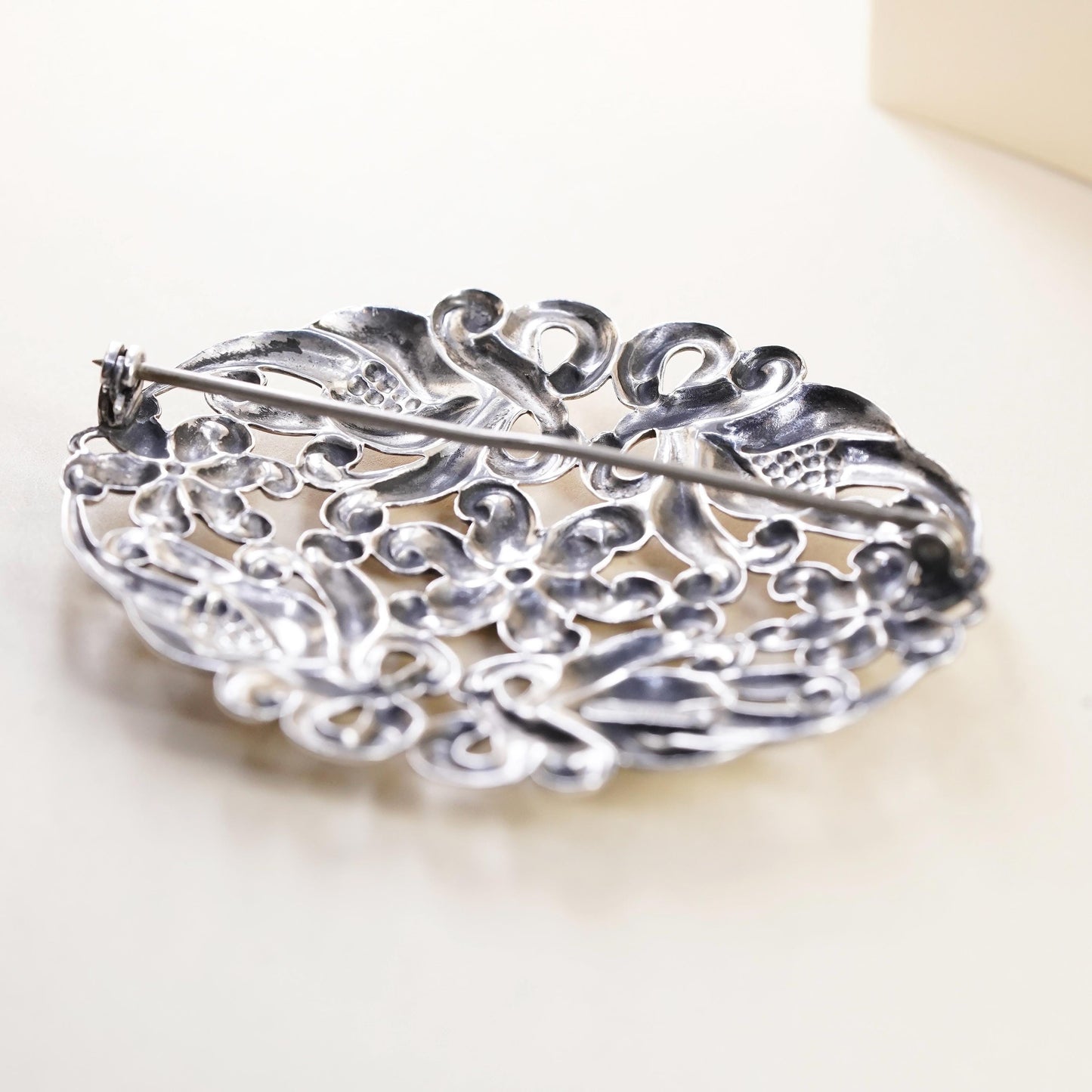 Scandinavian Sterling Silver Floral Brooch, Openwork Flower Pin, Danish Modern