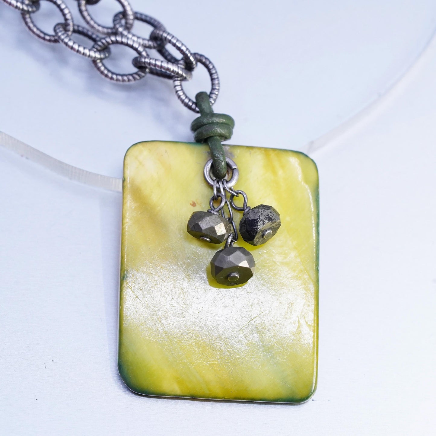 18", Silpada Sterling 925 Silver Green Mother of Pearl Pyrite Necklace N1133