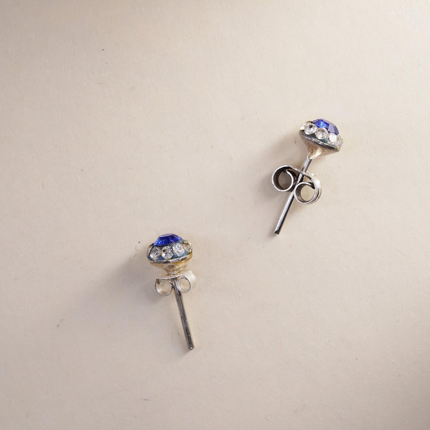 5mm, Vintage sterling 925 silver blue cz studs, minimalist earrings