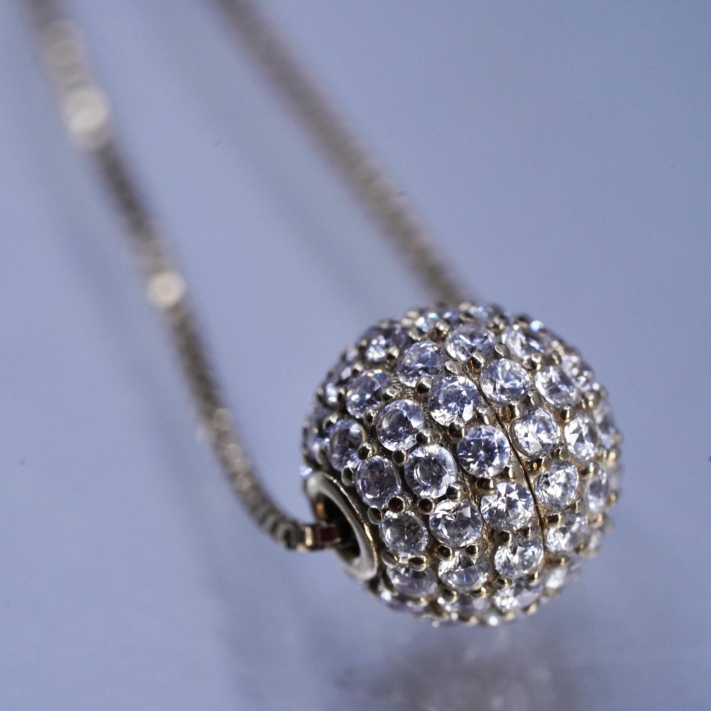 18”, vermeil gold over Sterling 925 silver box necklace cluster cz ball pendant