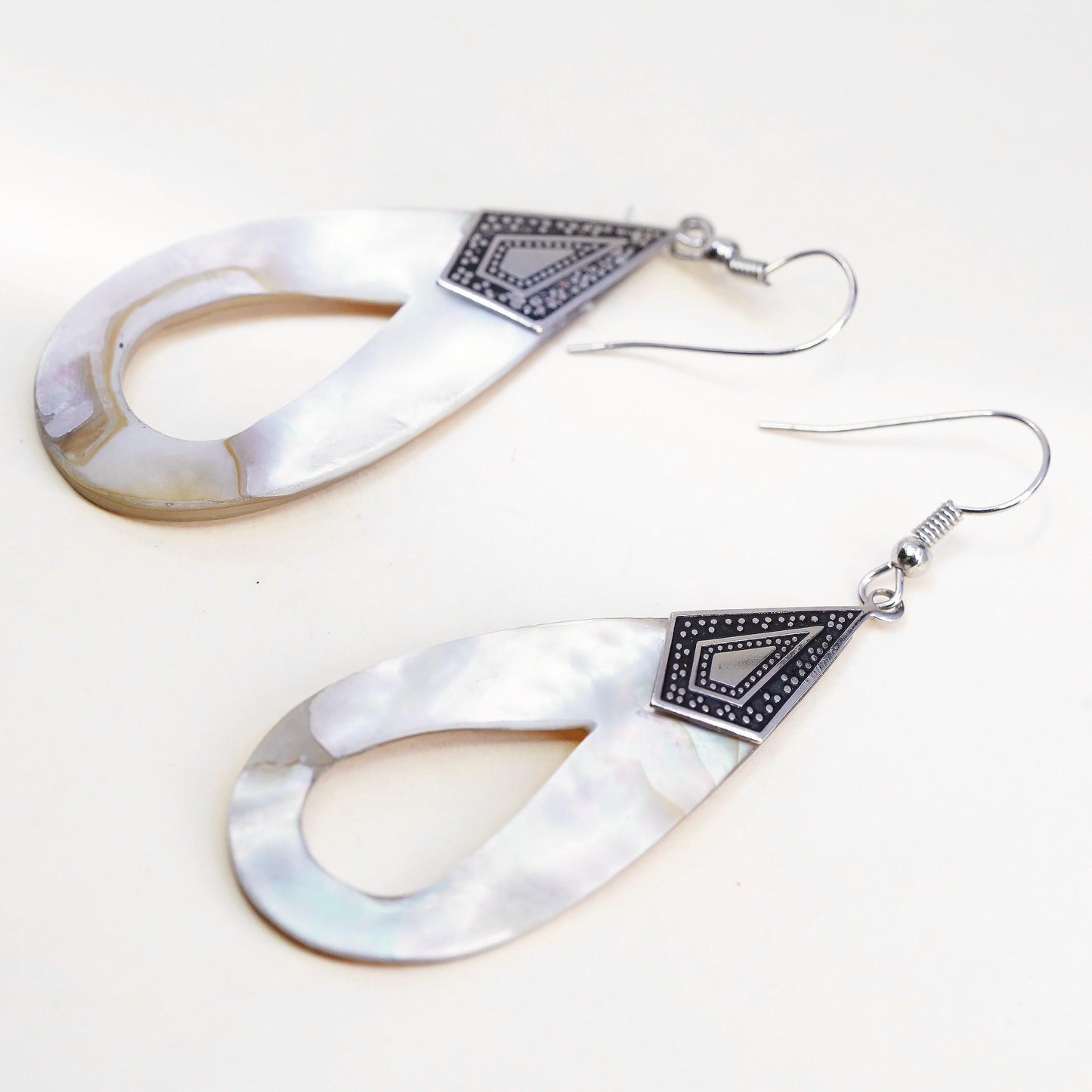 Vintage sterling silver earrings, mother of pearl teardrops 925 silver hooks