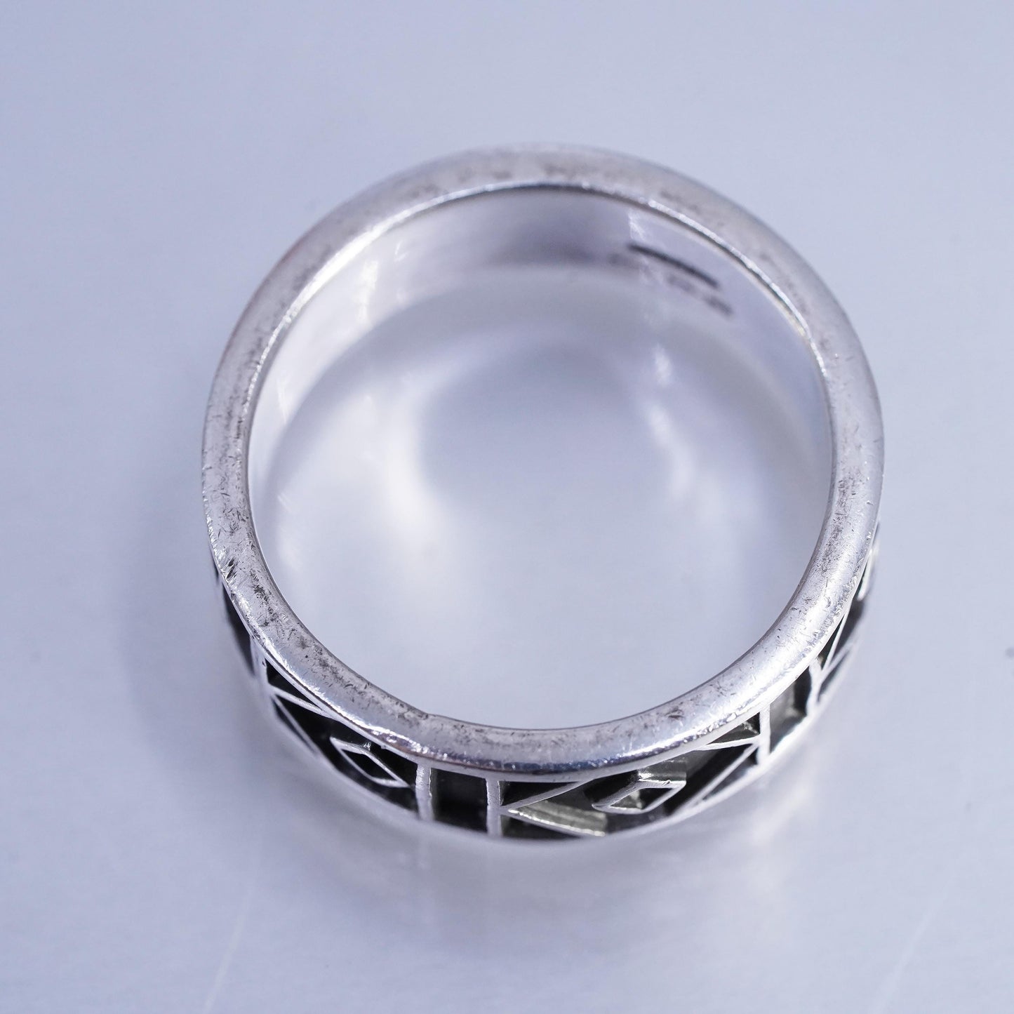 SZ 12.5, Vintage Mexican Oxidized Sterling Silver Geometric Band Ring Modernist