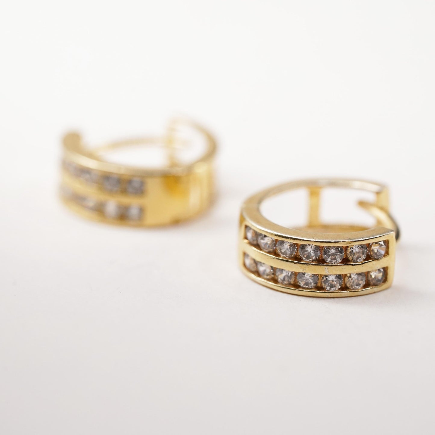 0.5”, Vintage vermeil gold over sterling silver earrings, 925 hoops, huggie cz