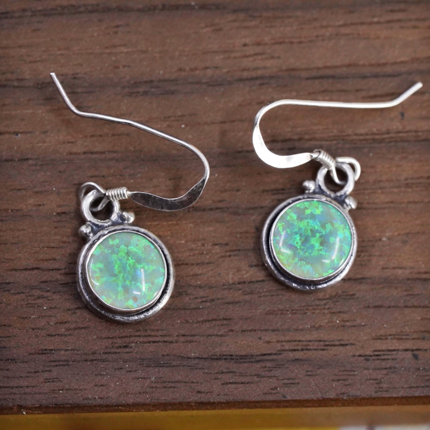 Vintage Sterling 925 silver handmade earrings with circle opal inlay