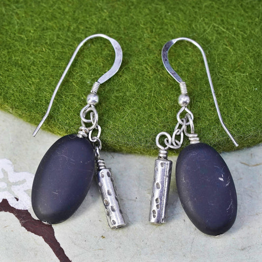 Vintage sterling 925 silver handmade earrings with pebble stone Dangles