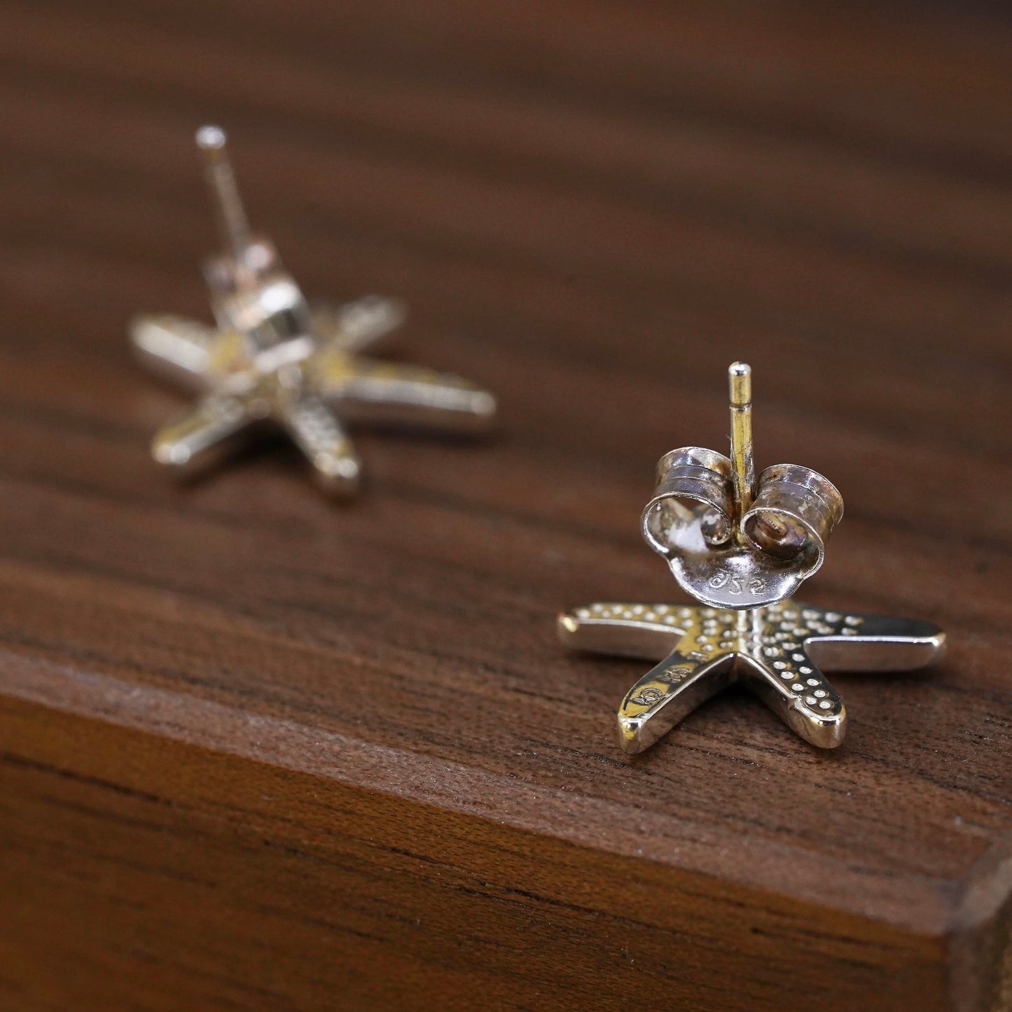 Vintage Sterling silver handmade earrings, 925 sea star starfish studs