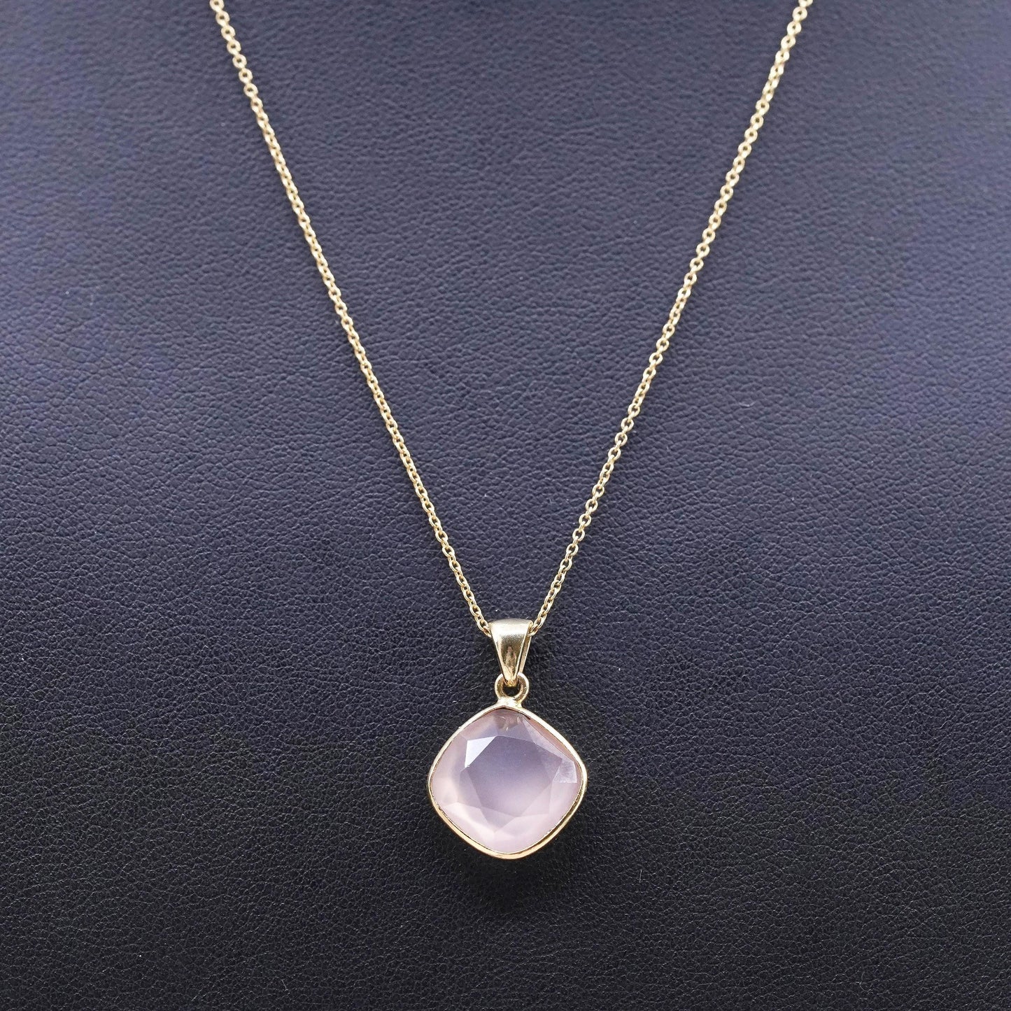 vermeil gold sterling silver 925 circle chain necklace rose pink quartz pendant
