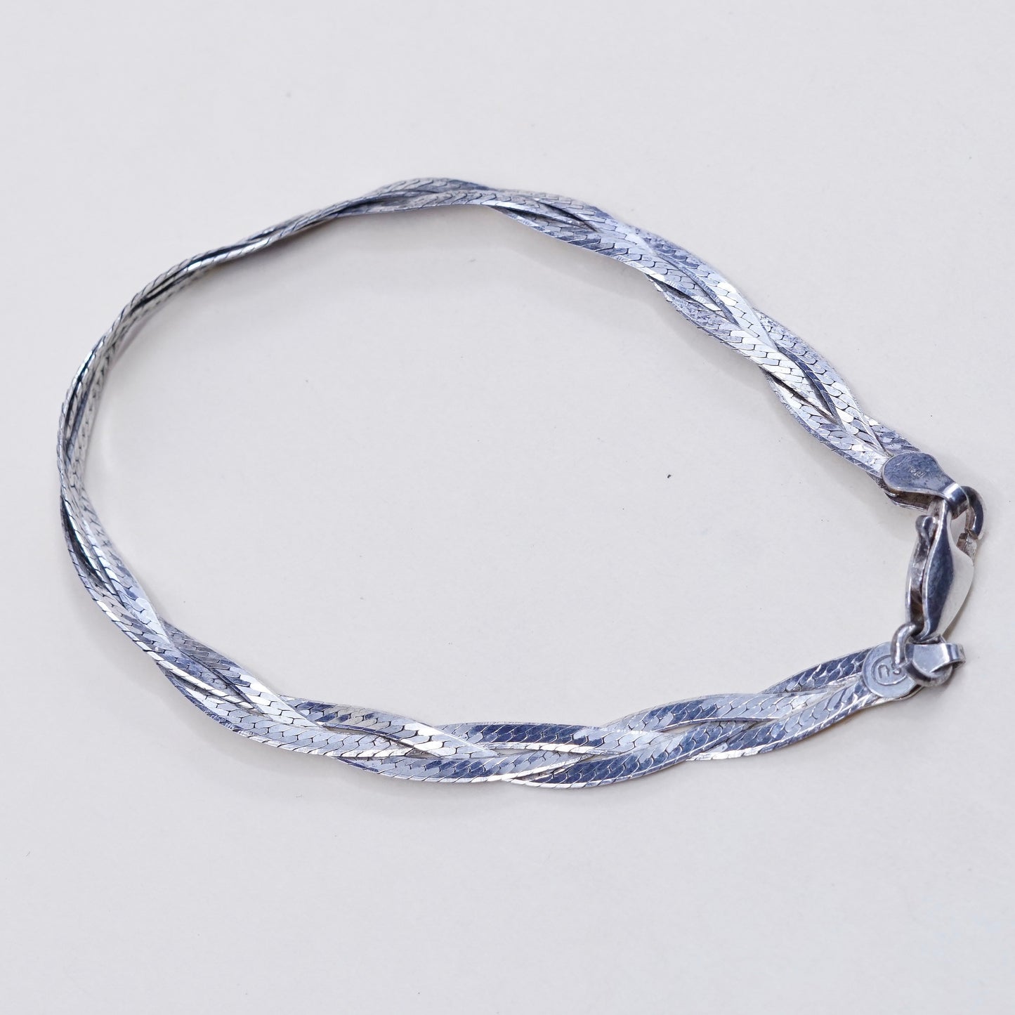 7”, 6mm, Vintage sterling silver handmade bracelet, 925 woven herringbone chain