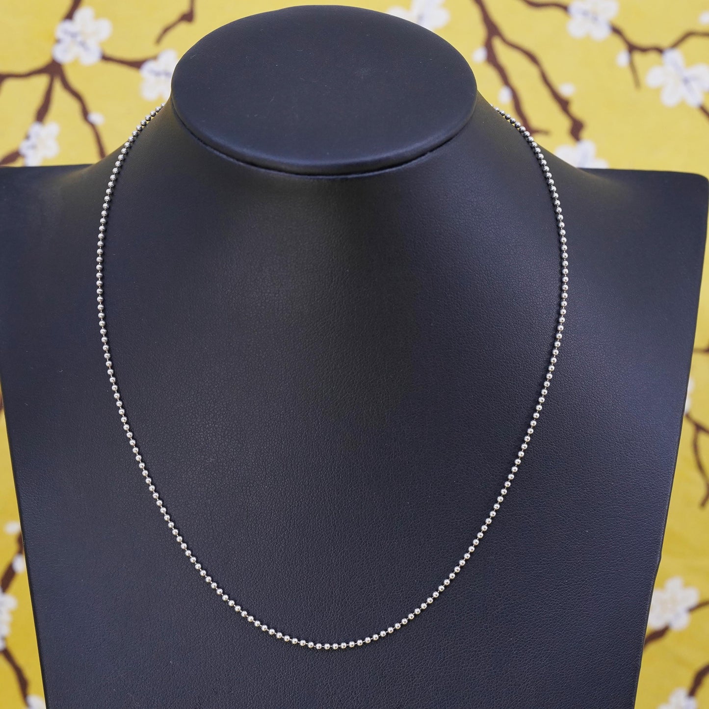 16”, 1mm, vintage Sterling silver beads necklace, Italy 925 curb chain beads