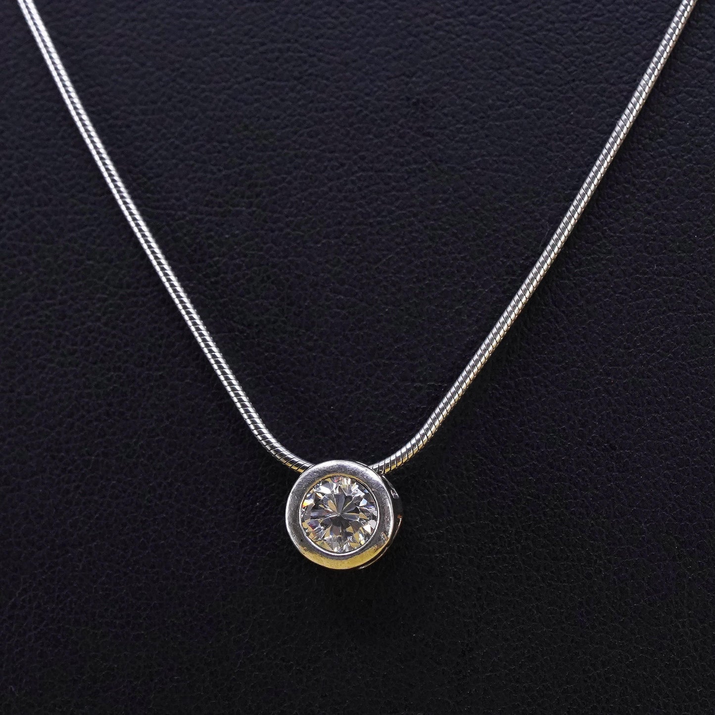 20”, vintage Sterling silver necklace Italian 925 snake chain circle cz pendant