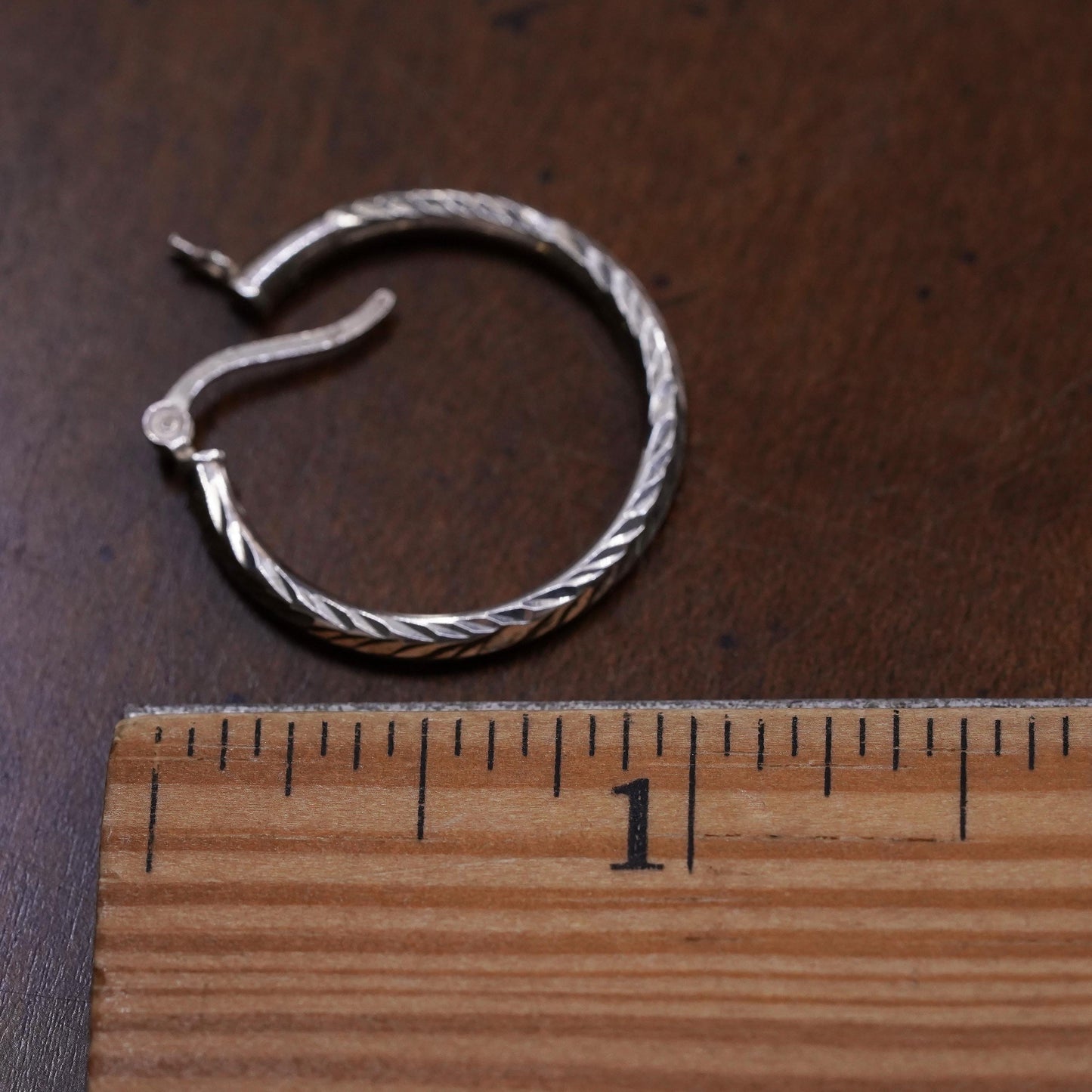 1", VTG sterling silver loop single earring, minimalist primitive textured hoop